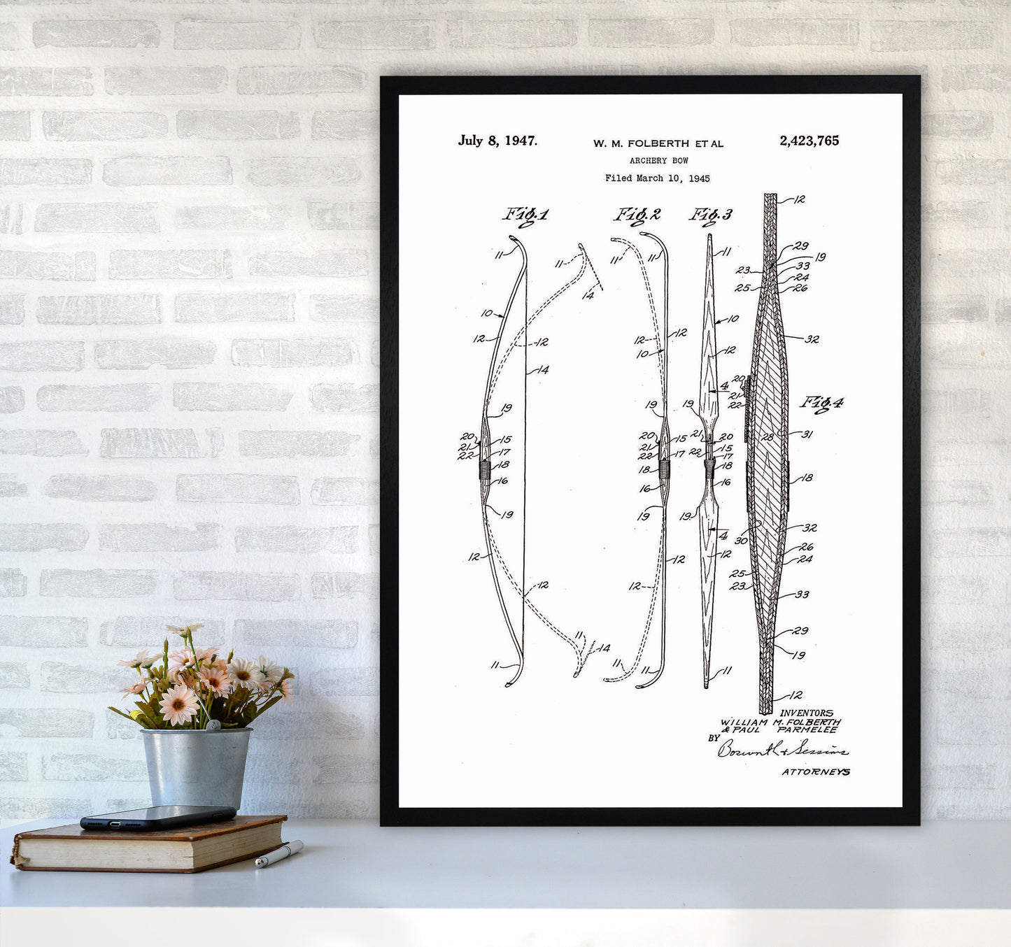 Archery Bow Patent Art Print by Jason Stanley A1 White Frame