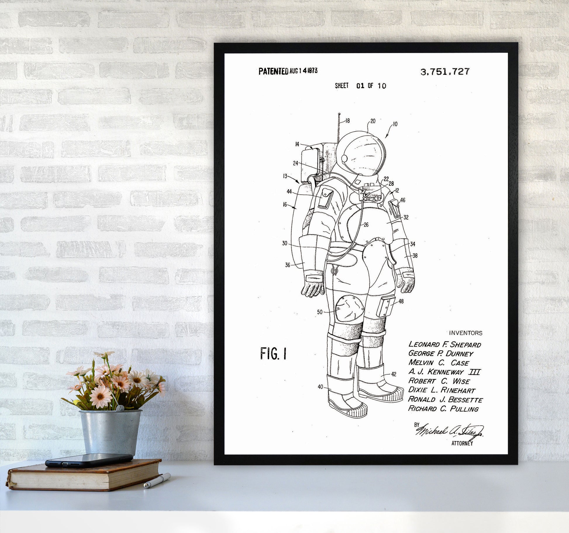 Spacesuit Patent Art Print by Jason Stanley A1 White Frame