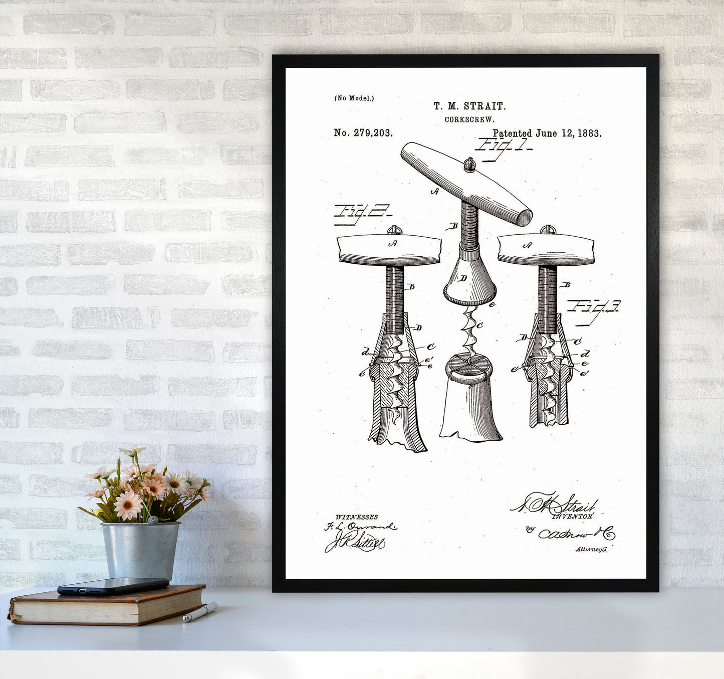 Corkscrew Patent Art Print by Jason Stanley A1 White Frame