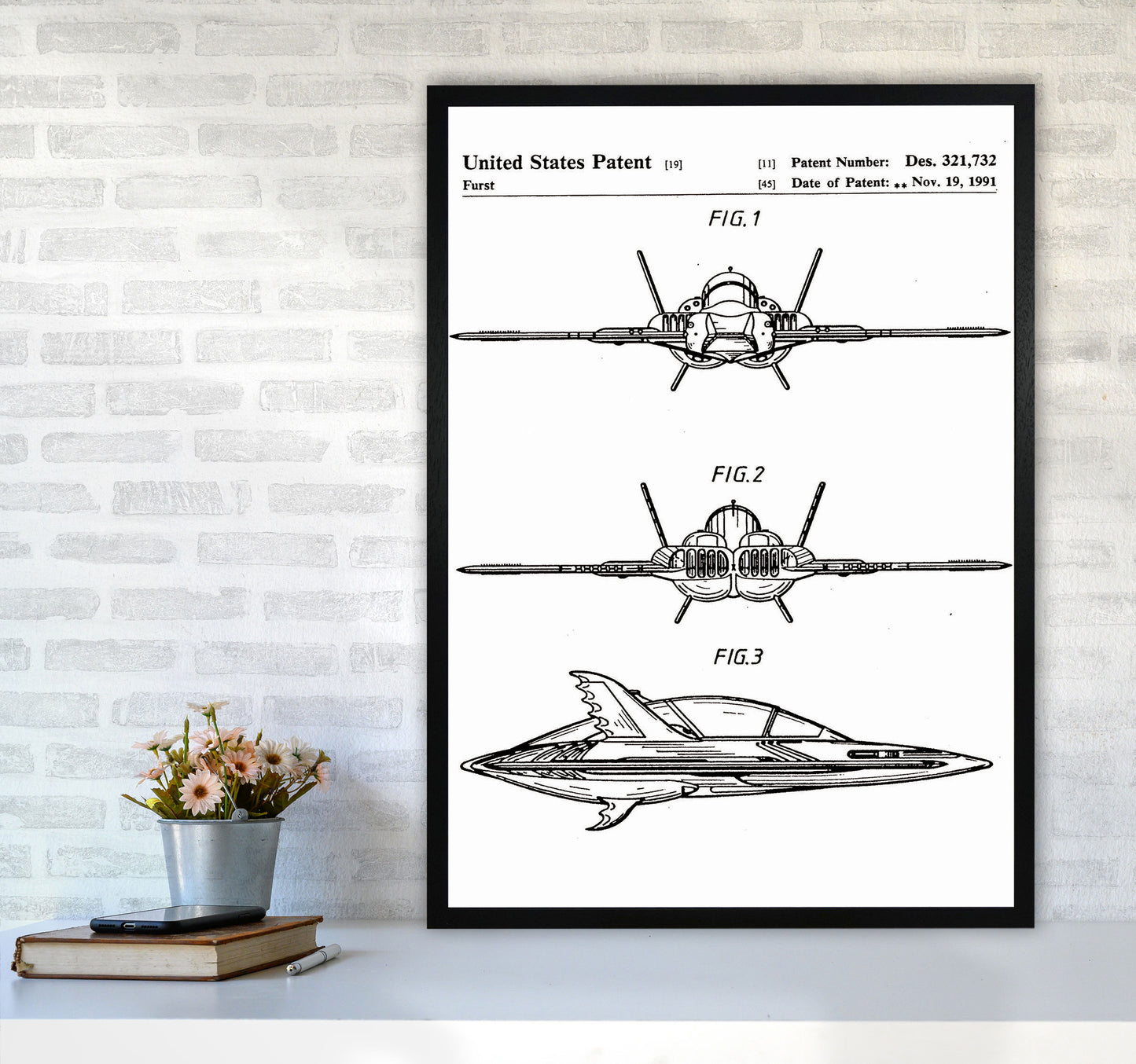 Batwing Patent Art Print by Jason Stanley A1 White Frame
