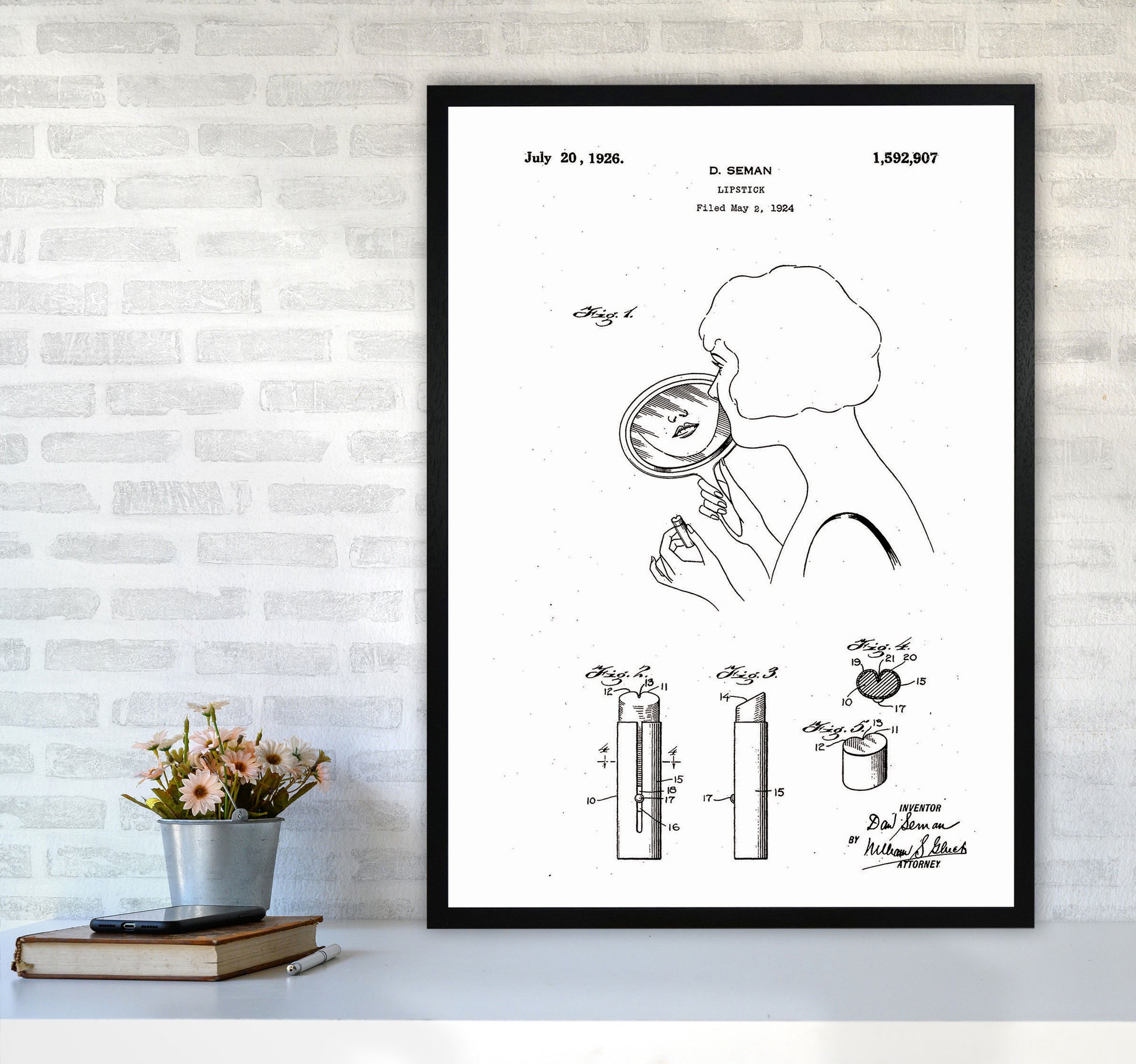 Lipstick Patent Art Print by Jason Stanley A1 White Frame
