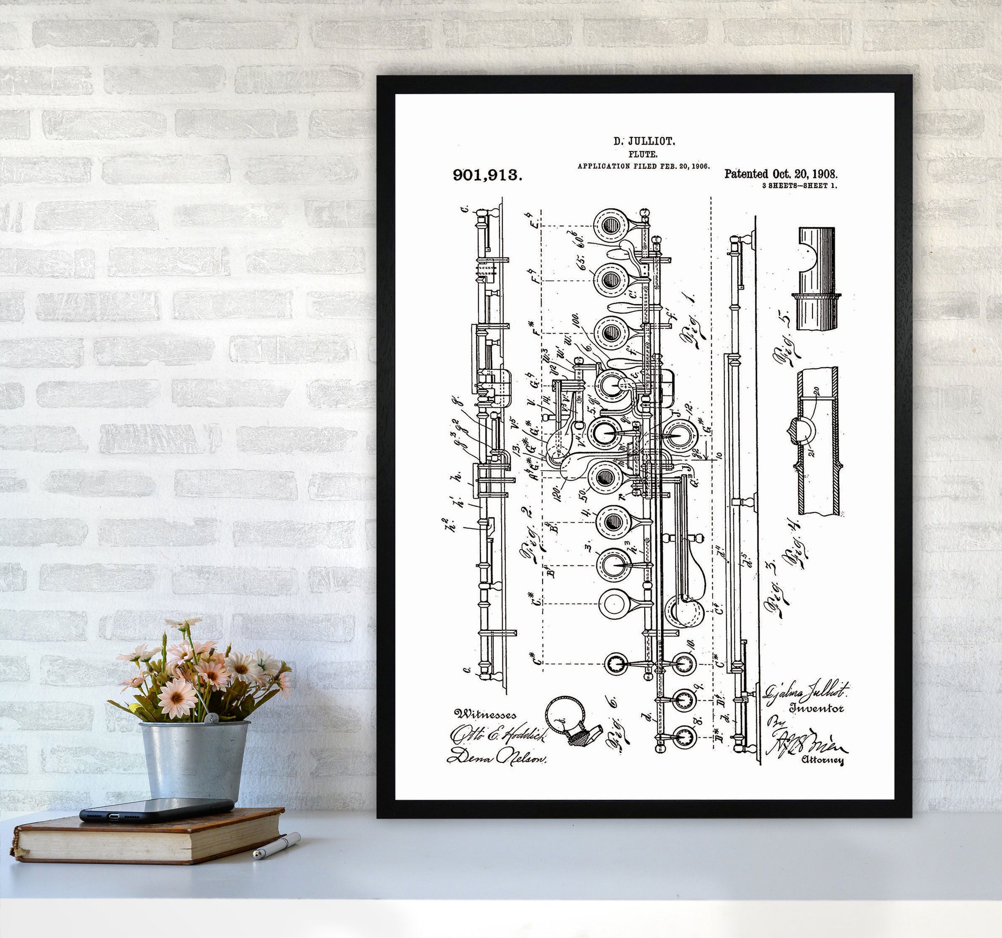 Flute Patent Art Print by Jason Stanley A1 White Frame