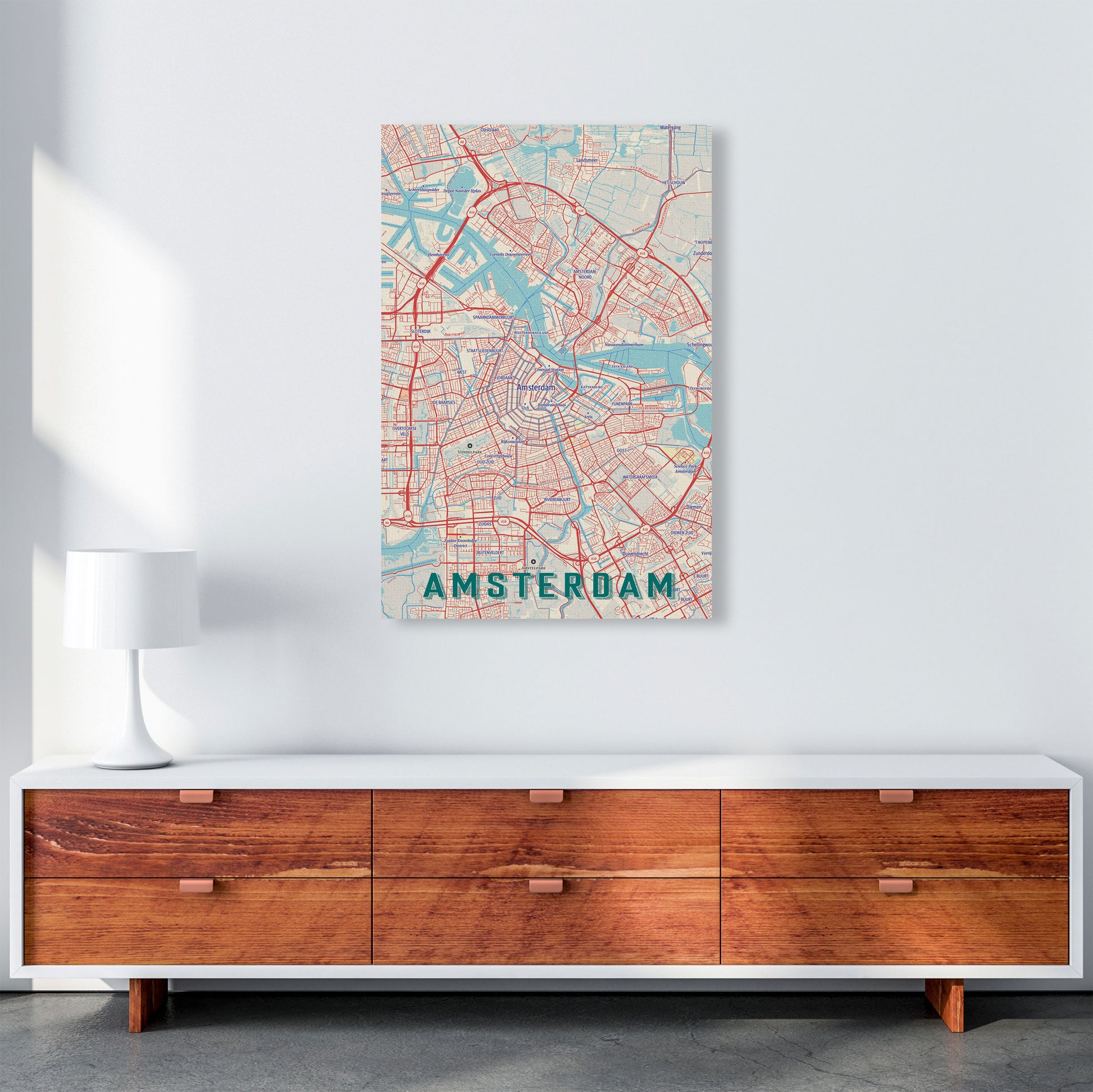 Retro Map - Amsterdam Art Print by Jason Stanley A1 Canvas