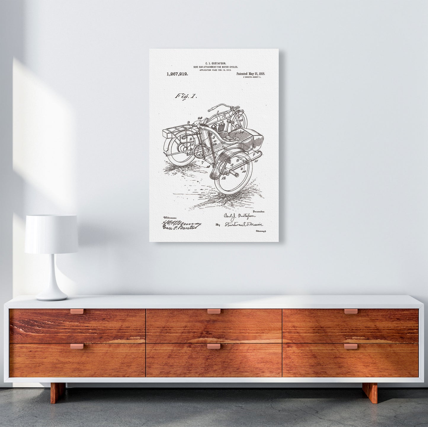 Motorcycle With Side Car Patent Art Print by Jason Stanley A1 Canvas