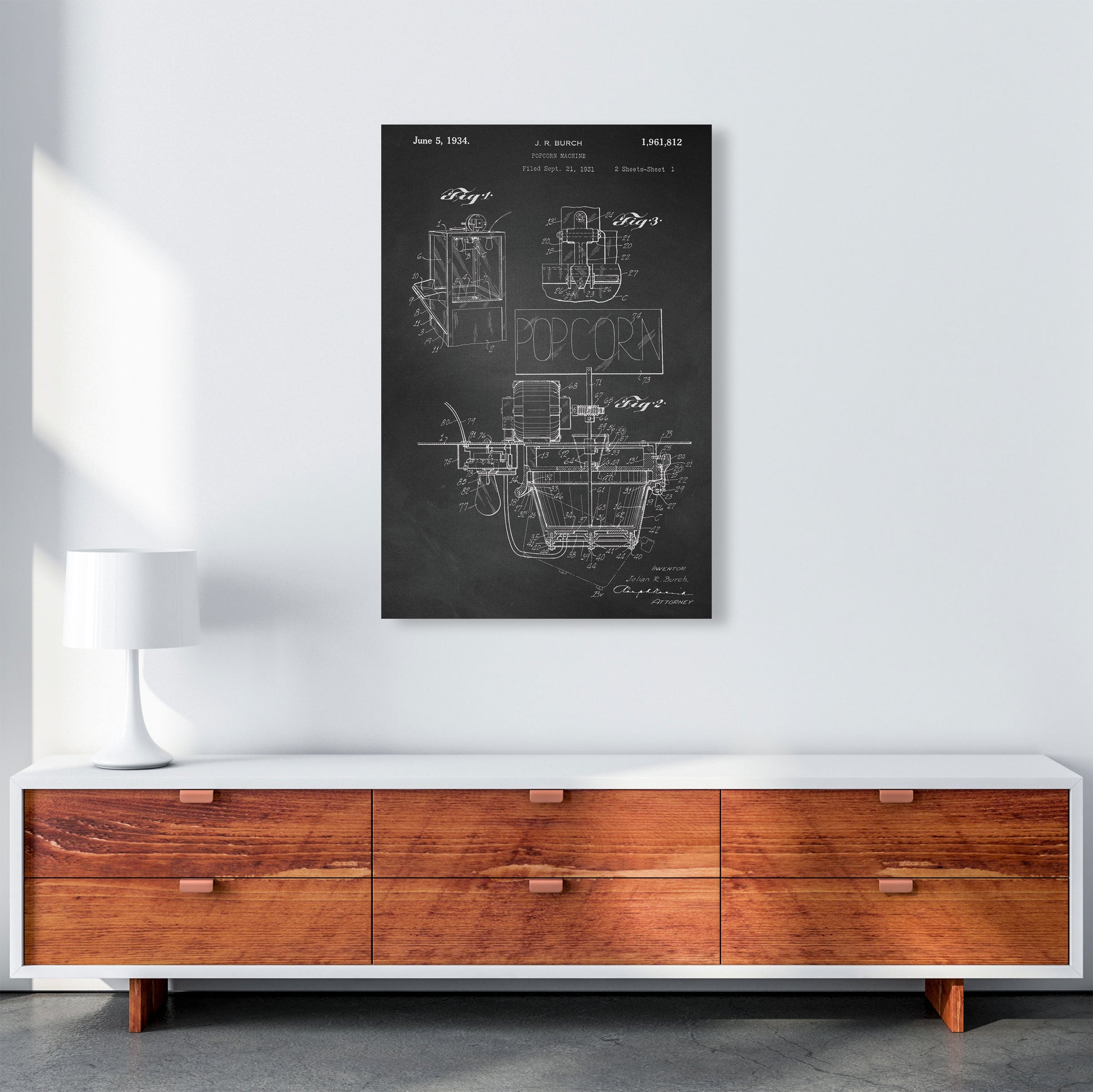 Popcorn Machine Patent 2-Chalkboard Art Print by Jason Stanley A1 Canvas