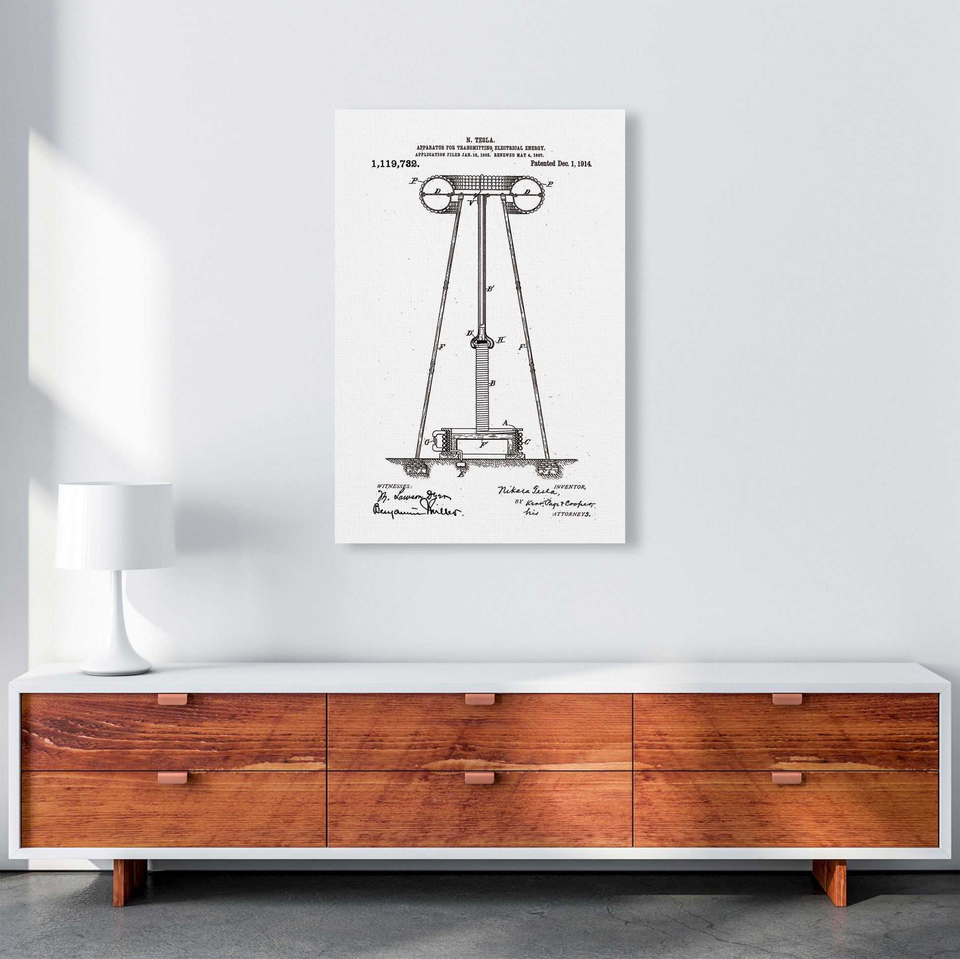 Tesla Electrical Energy Patent Art Print by Jason Stanley A1 Canvas