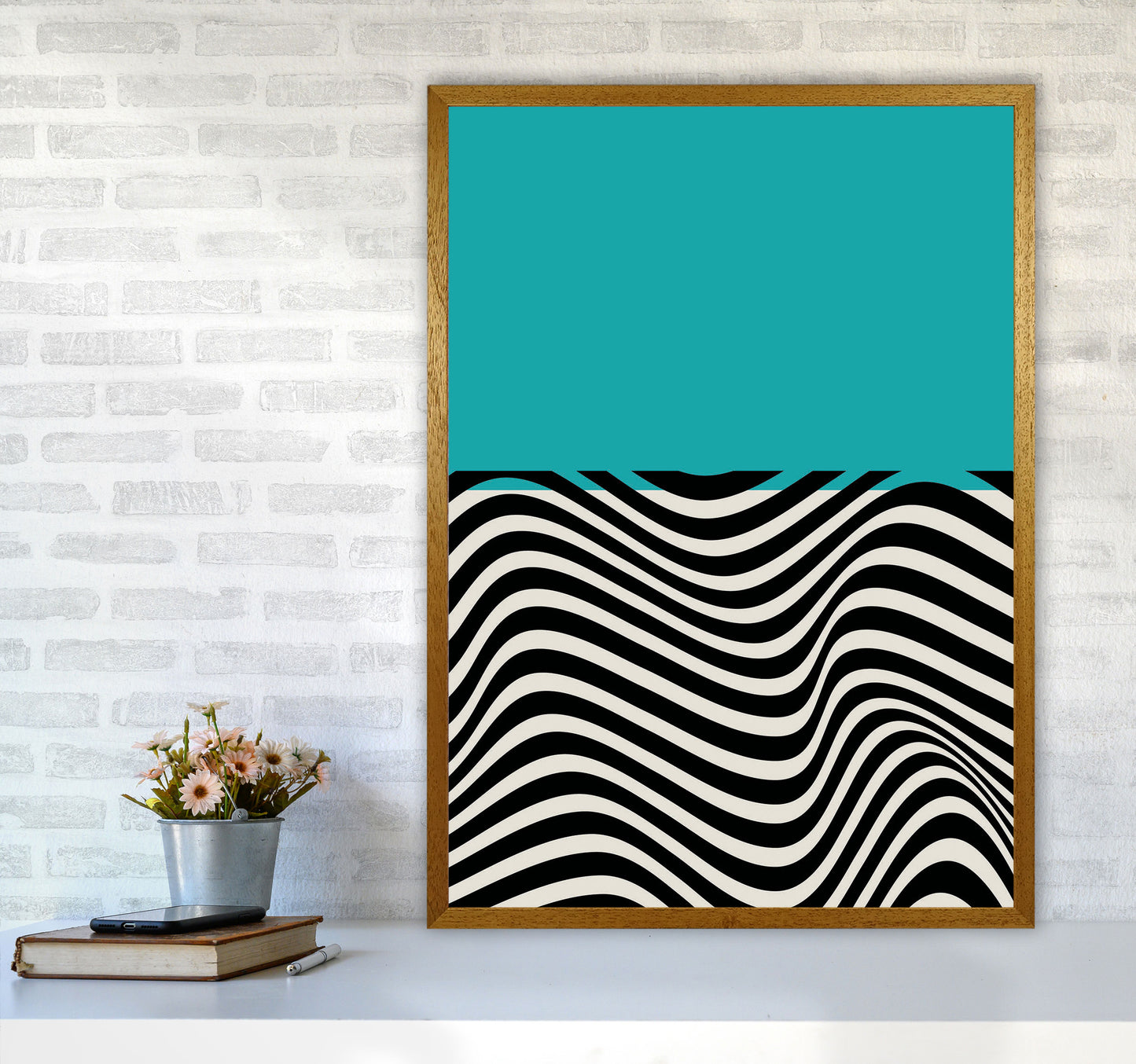Minimal Abstract Blue Wave Art Print by Jason Stanley A1 Print Only
