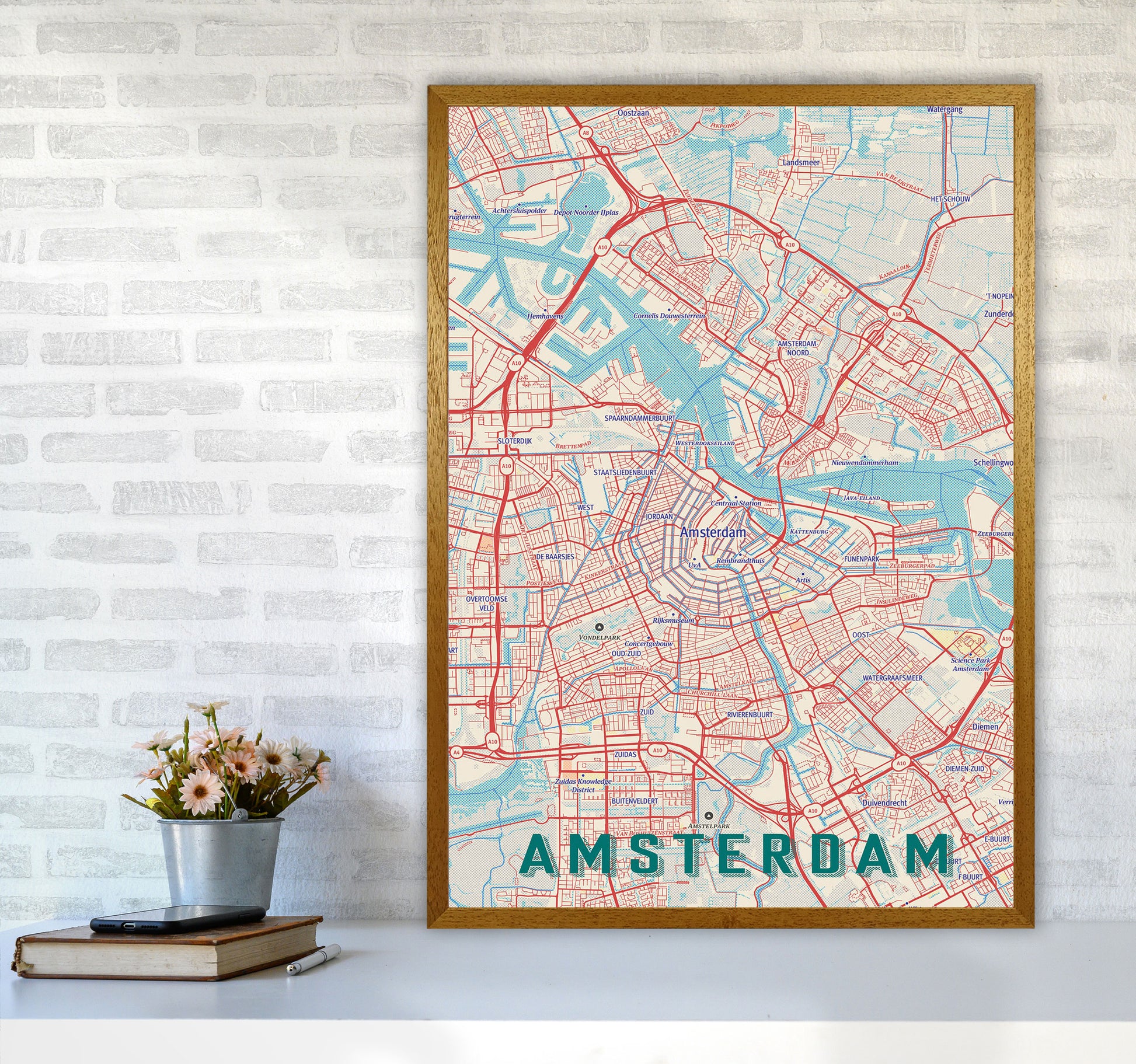 Retro Map - Amsterdam Art Print by Jason Stanley A1 Print Only