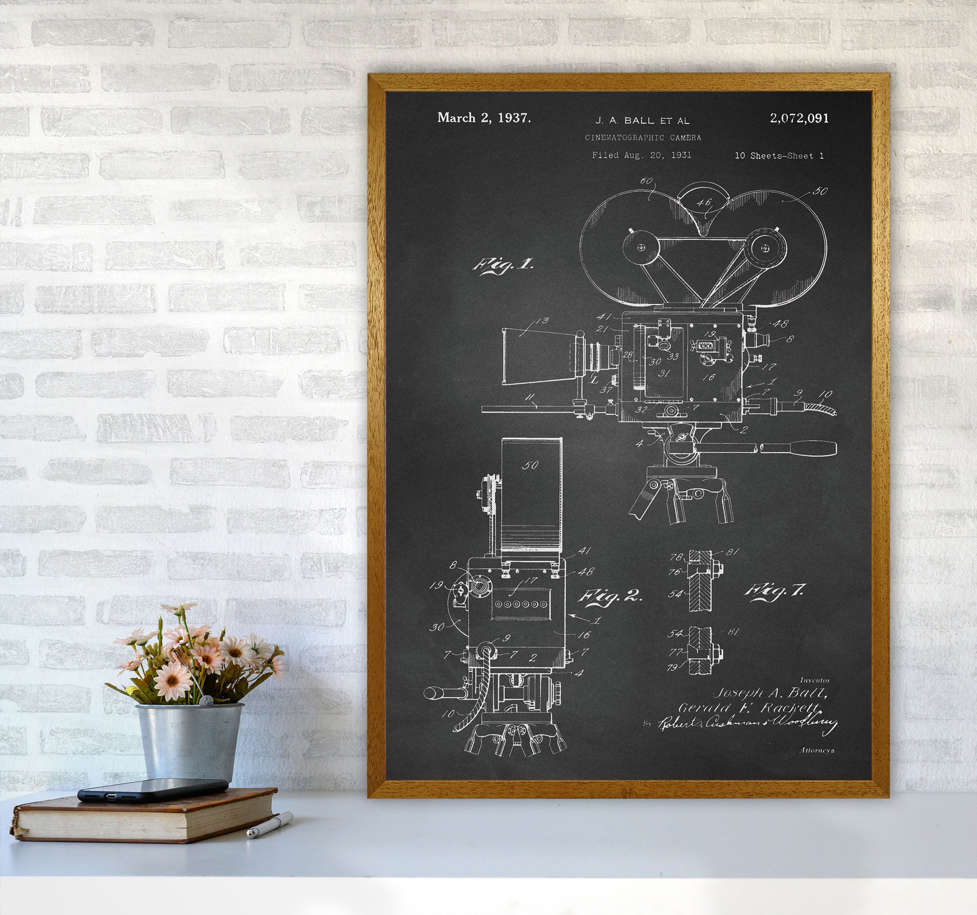 Cinema Camera Patent-Chalkboard Art Print by Jason Stanley A1 Print Only