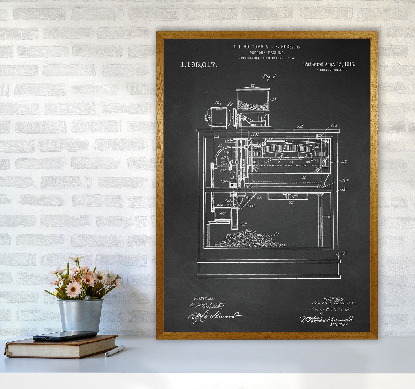 Popcorn Machine Patent- Chalkboard Art Print by Jason Stanley A1 Print Only