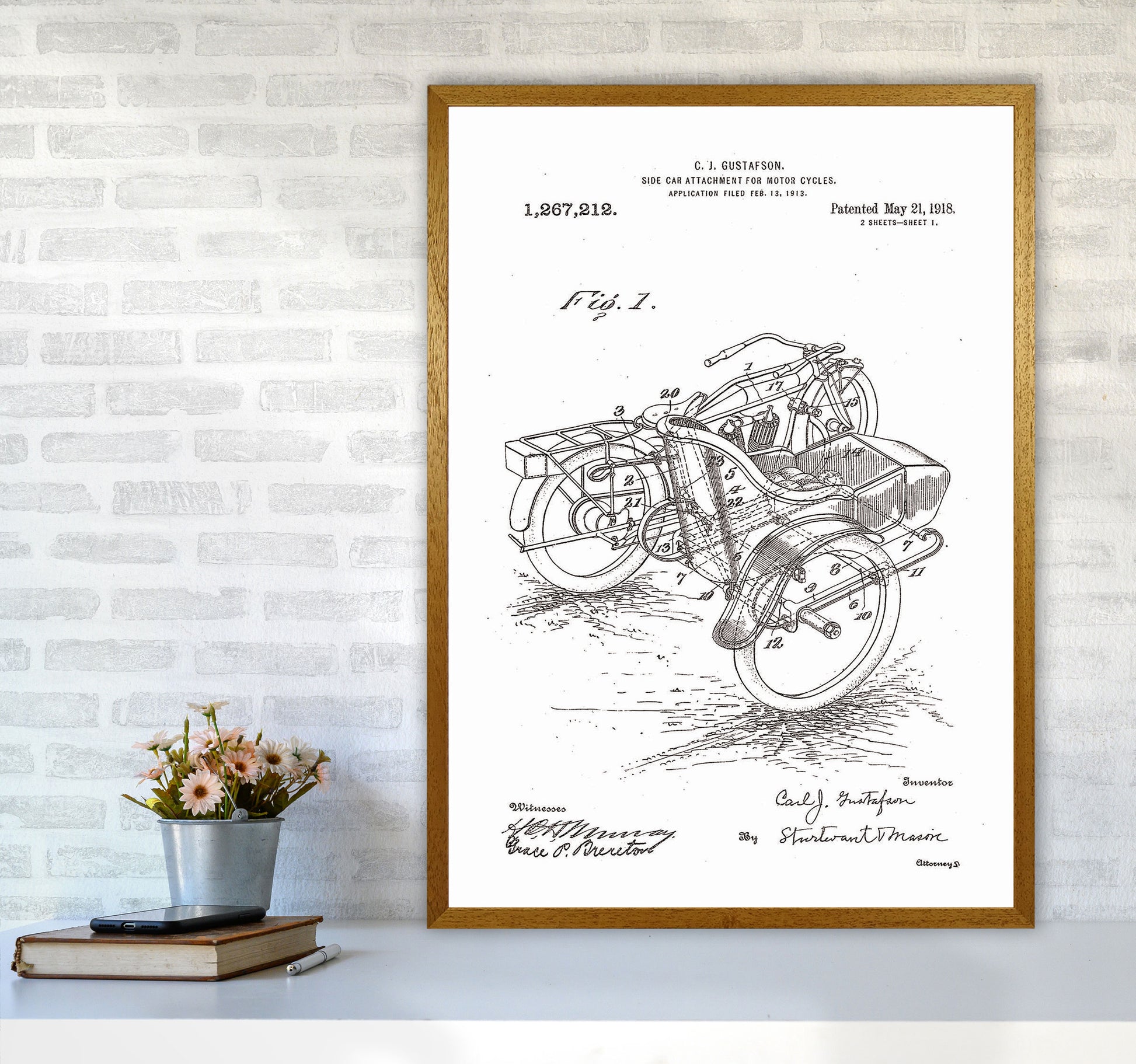 Motorcycle With Side Car Patent Art Print by Jason Stanley A1 Print Only