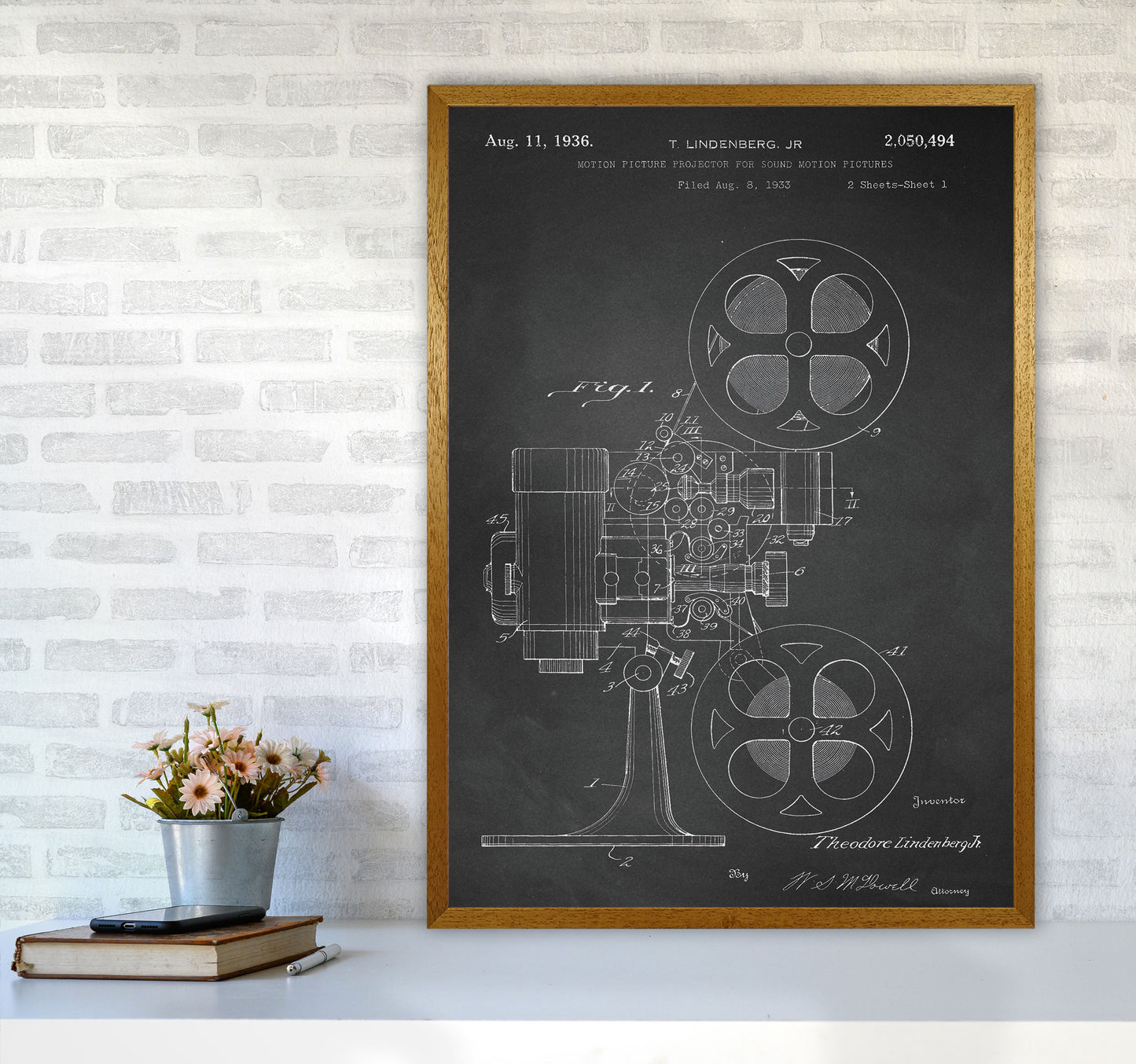 Motion Picture Projector Patent-Chalkboard Art Print by Jason Stanley A1 Print Only
