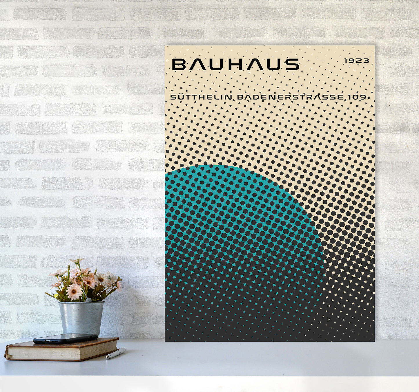 Bauhaus Geometric Teal Vibe Art Print by Jason Stanley A1 Black Frame