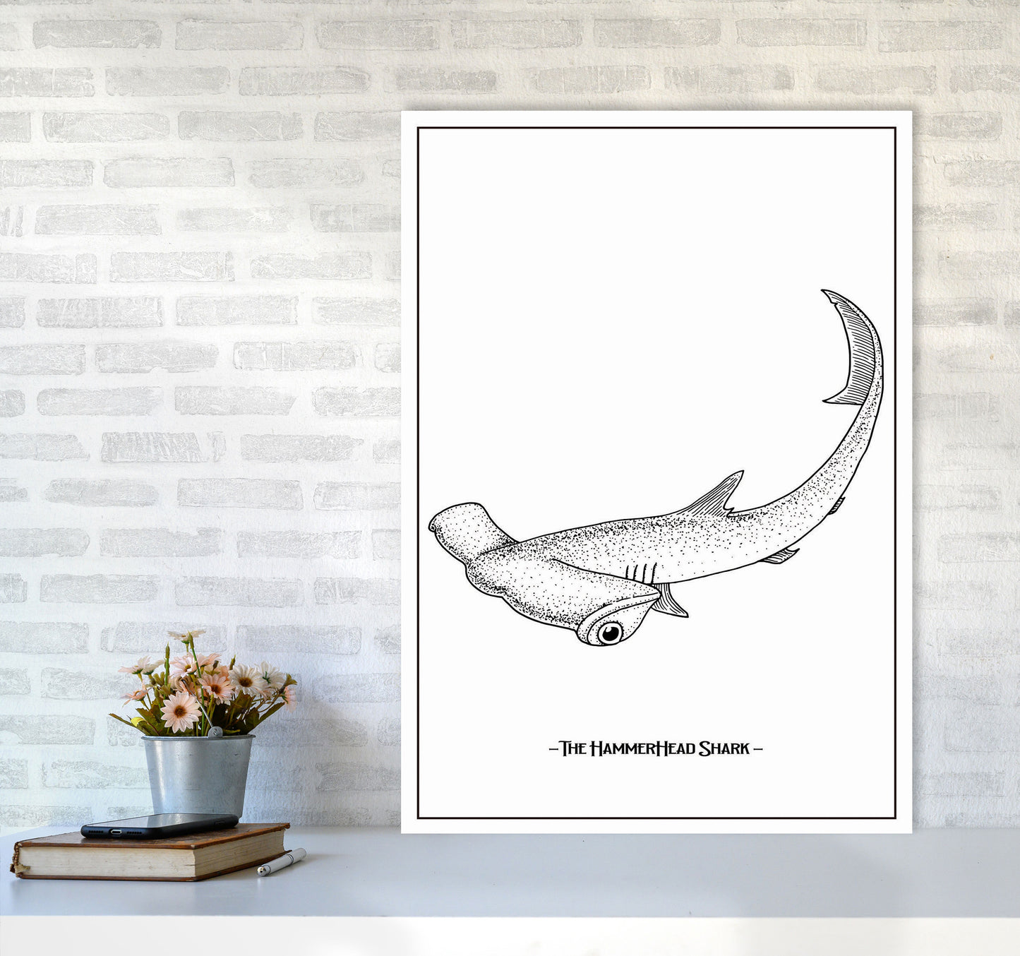 The Hammerhead Shark Art Print by Jason Stanley A1 Black Frame