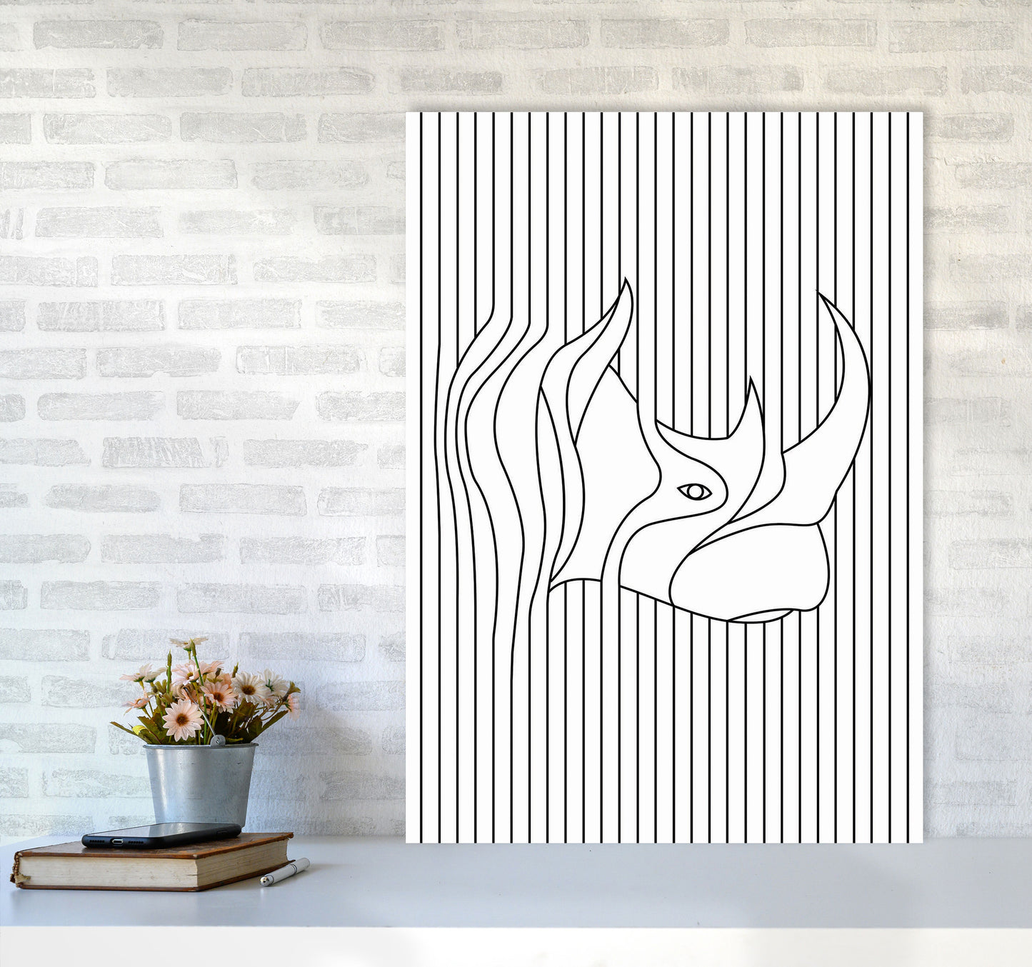 Line Drawing Rhino Art Print by Jason Stanley A1 Black Frame