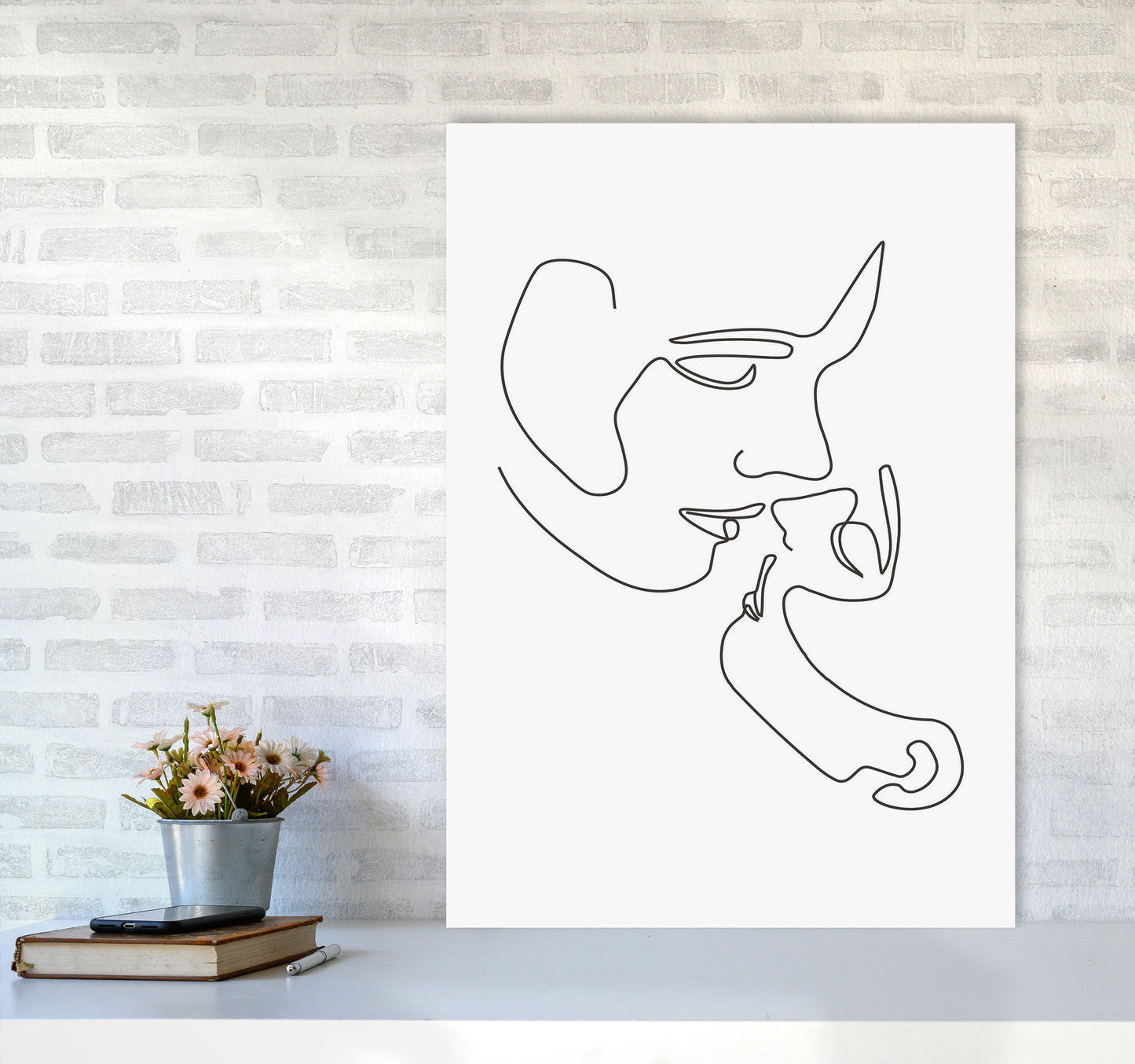 One Line Kiss Art Print by Jason Stanley A1 Black Frame