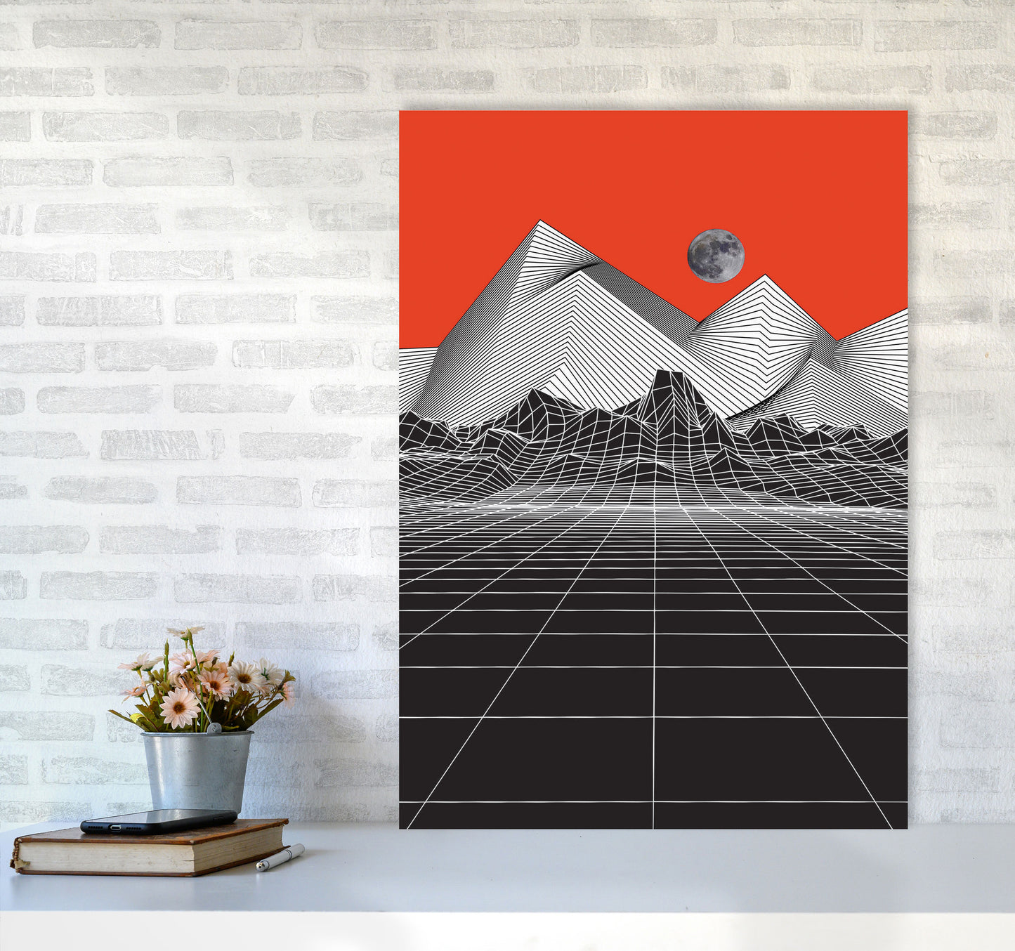 Moon Rise Red Art Print by Jason Stanley A1 Black Frame