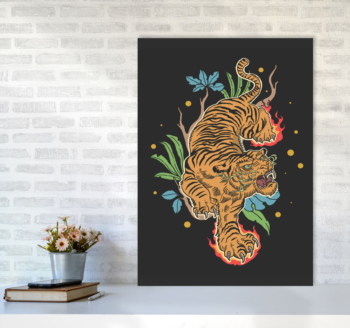 Classic Tiger Tattoo Art Print by Jason Stanley A1 Black Frame