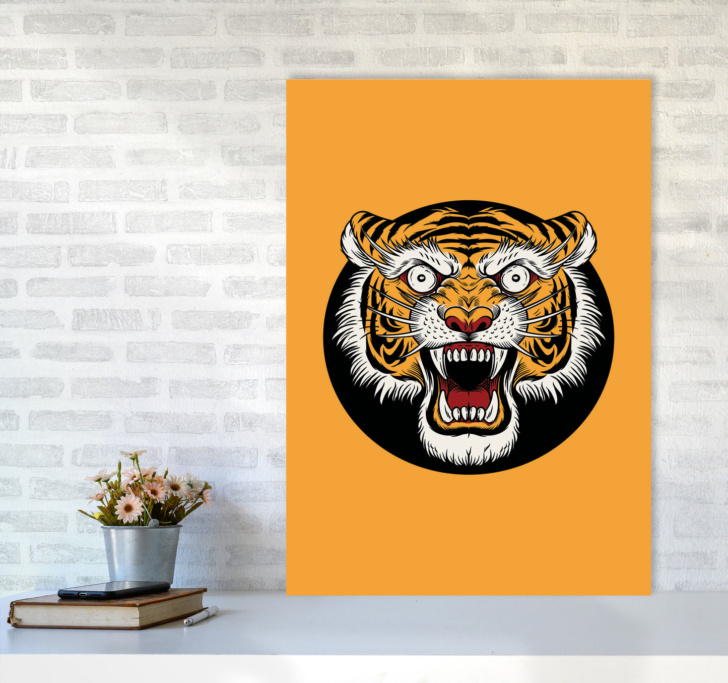 Vintage Tiger Art Print by Jason Stanley A1 Black Frame