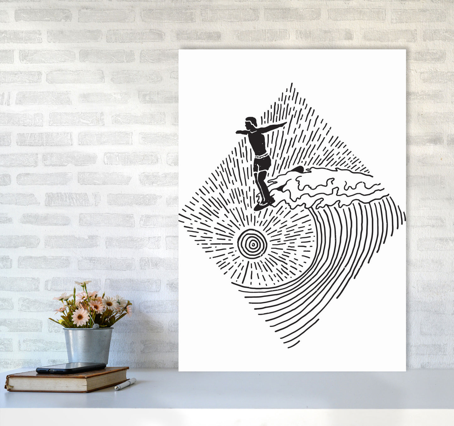 Surfer Line Drawing Art Print by Jason Stanley A1 Black Frame
