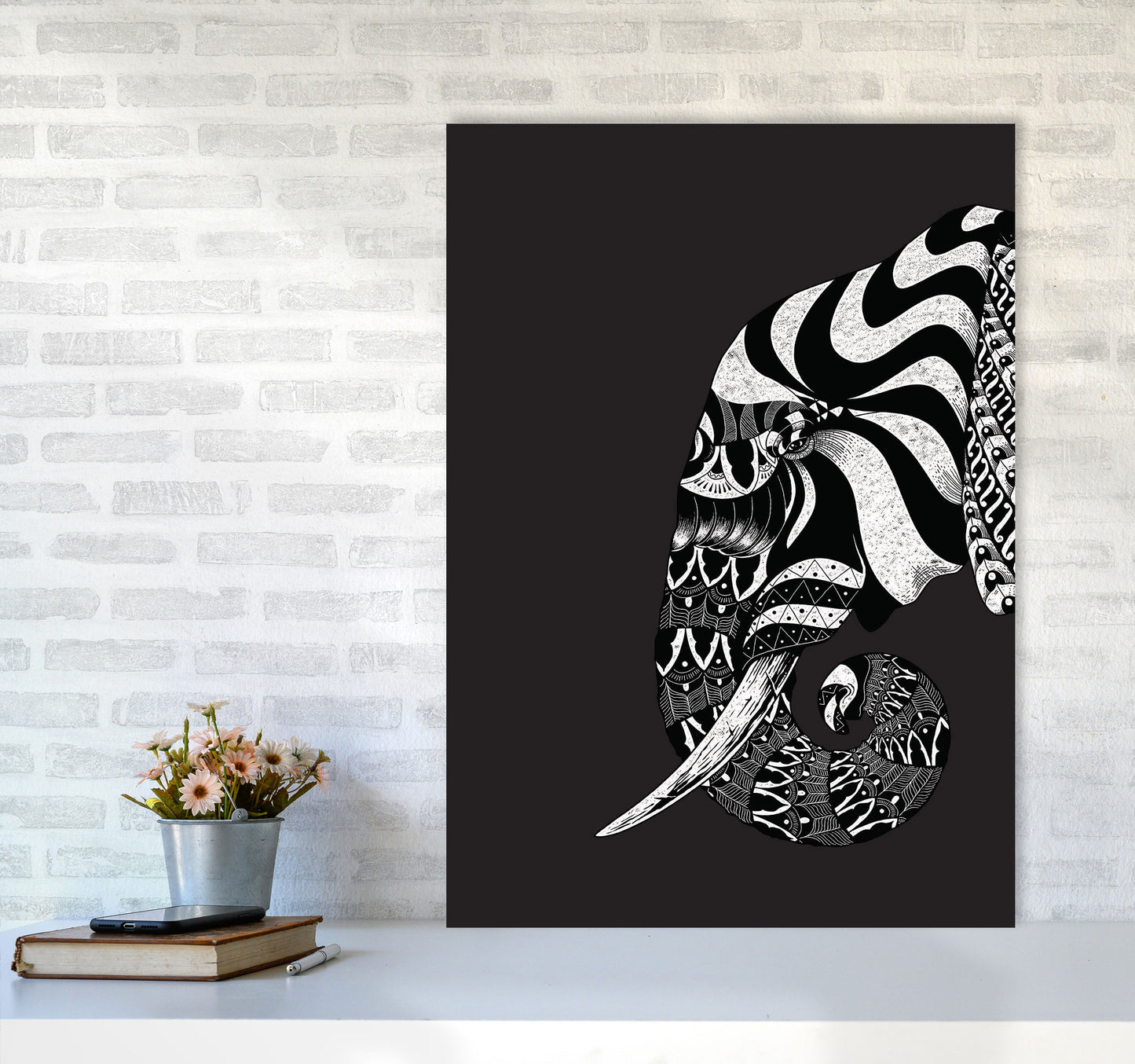 Ornate Elephant Art Print by Jason Stanley A1 Black Frame