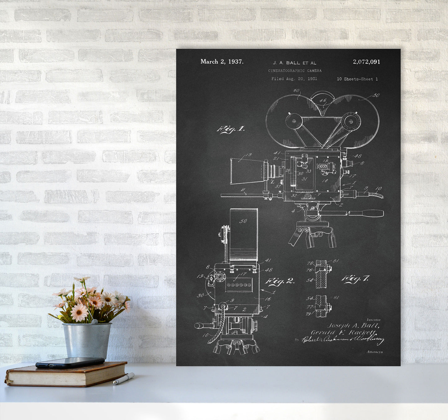Cinema Camera Patent-Chalkboard Art Print by Jason Stanley A1 Black Frame