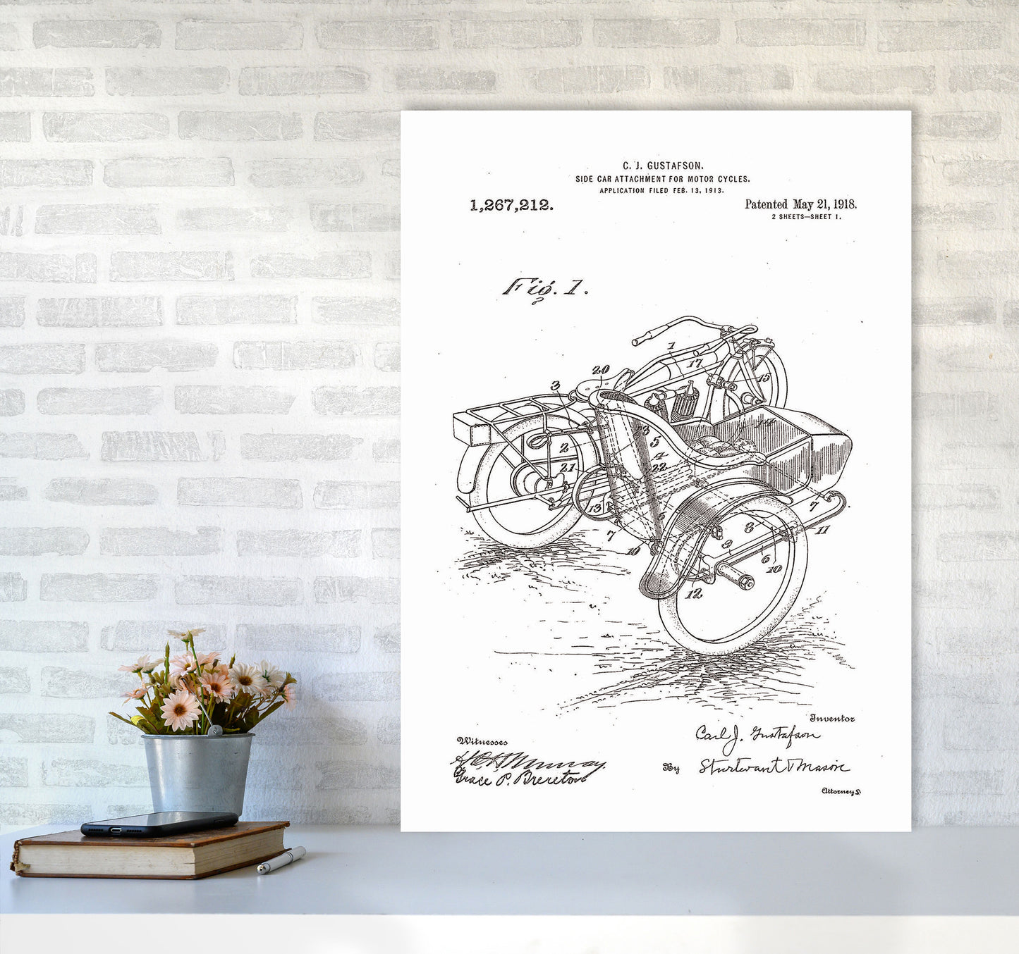 Motorcycle With Side Car Patent Art Print by Jason Stanley A1 Black Frame