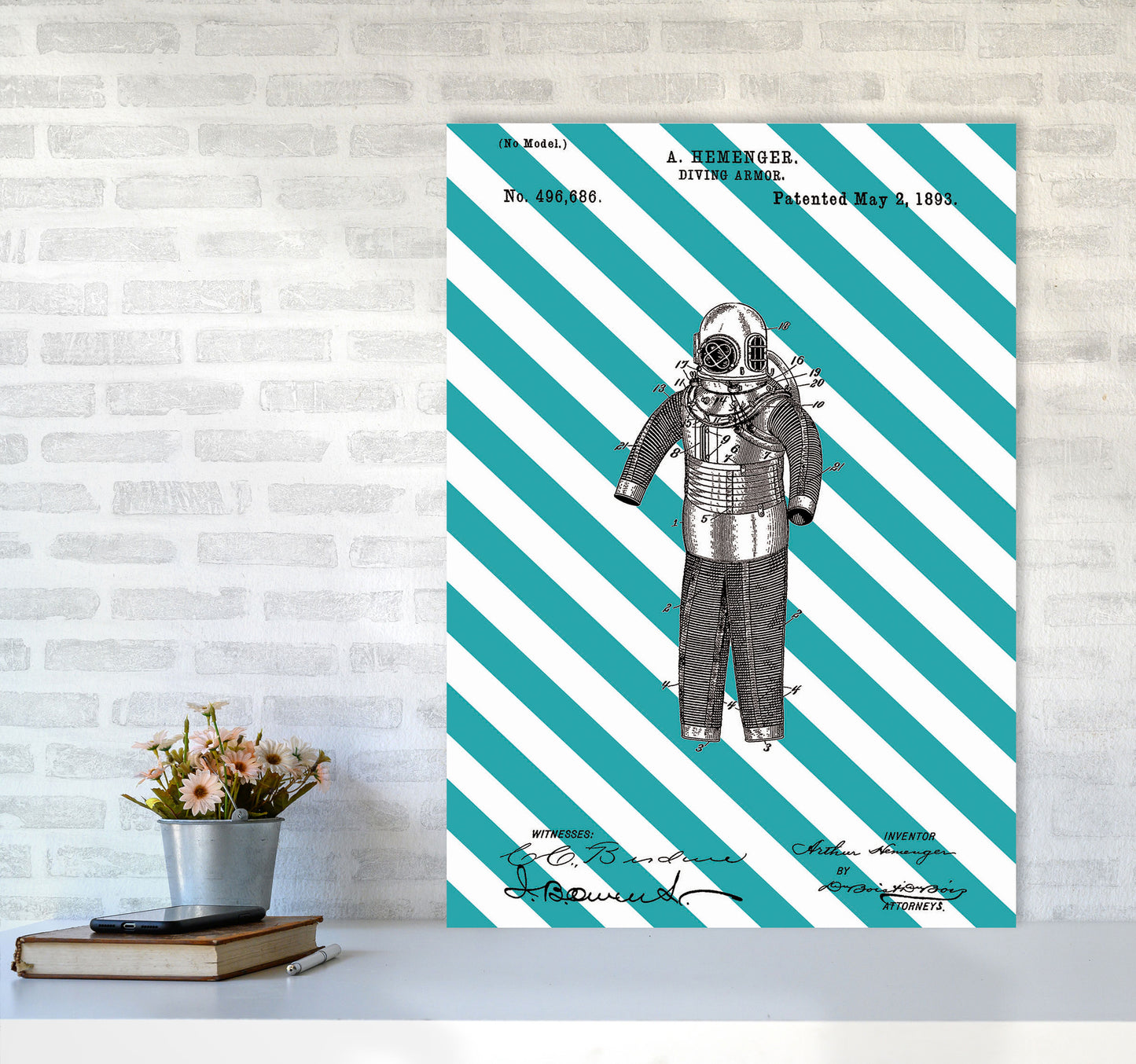 Diving Armor Patent Side Stripe Art Print by Jason Stanley A1 Black Frame
