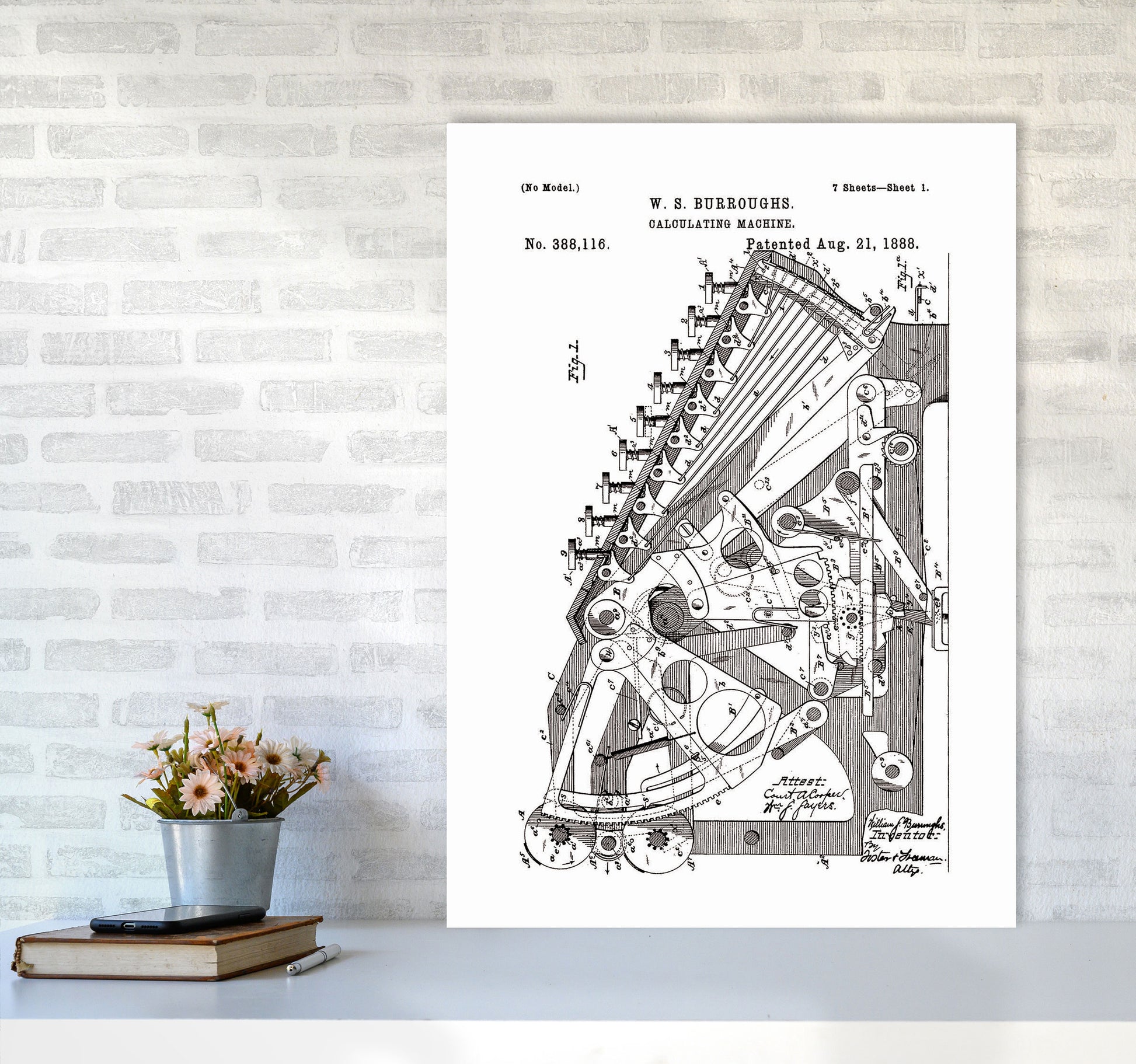 Calculating Machine Patent Art Print by Jason Stanley A1 Black Frame