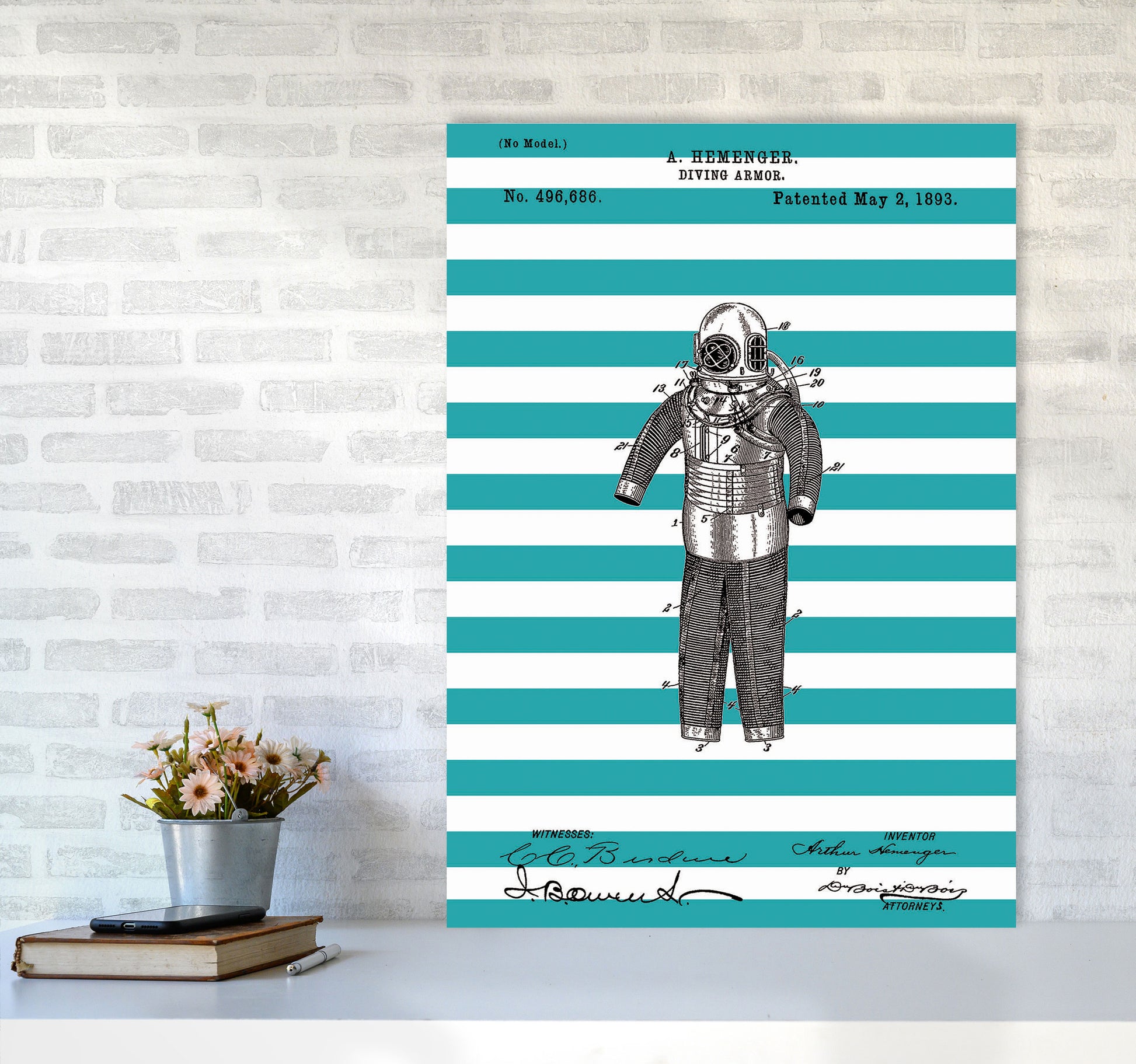 Diving Armor Patent Stripe Art Print by Jason Stanley A1 Black Frame