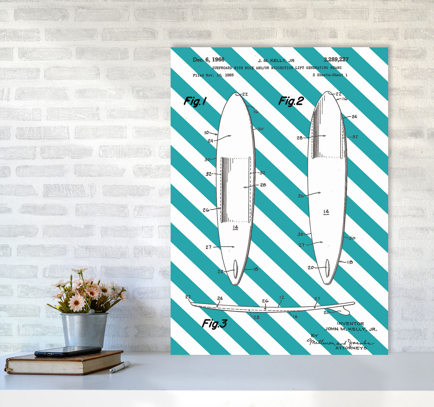 Surfboard Patent Side Stripe Art Print by Jason Stanley A1 Black Frame