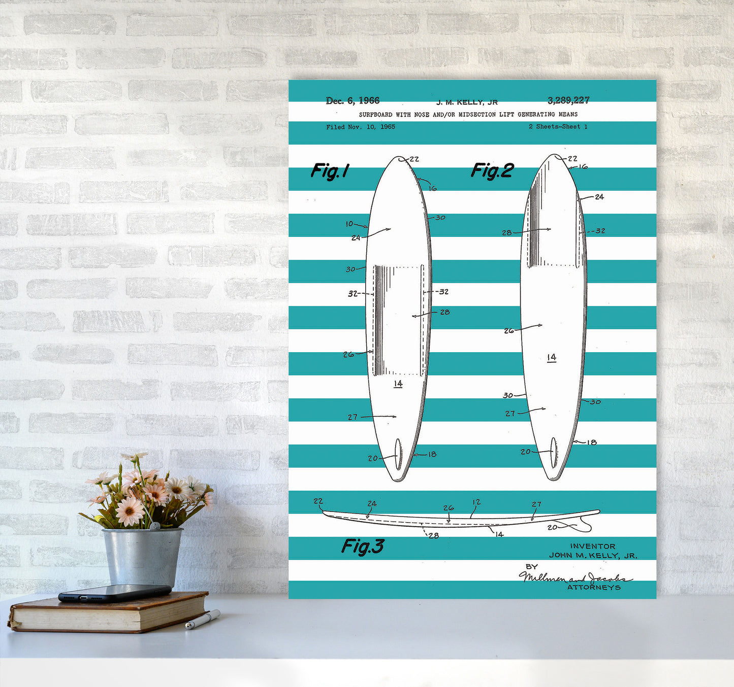 Surfboard Patent Stripe Art Print by Jason Stanley A1 Black Frame