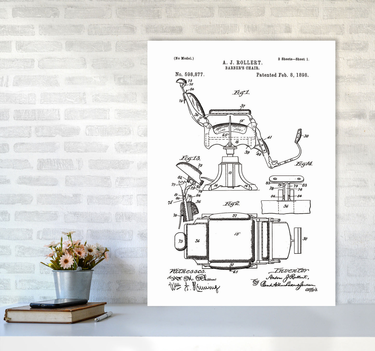 Barber Chair Patent Art Print by Jason Stanley A1 Black Frame