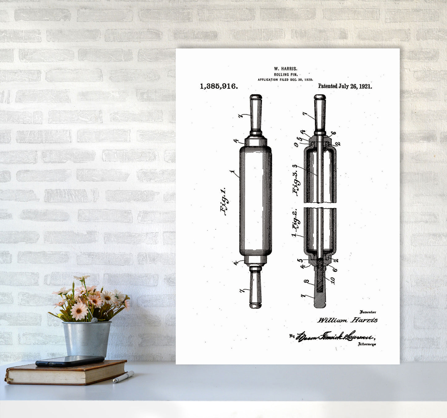 Rolling Pin Patent Art Print by Jason Stanley A1 Black Frame
