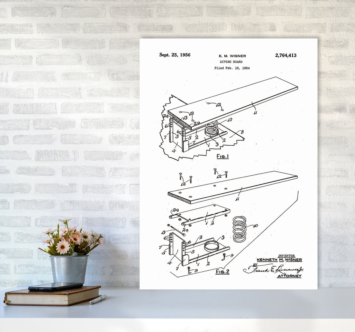 Diving Board Patent Art Print by Jason Stanley A1 Black Frame