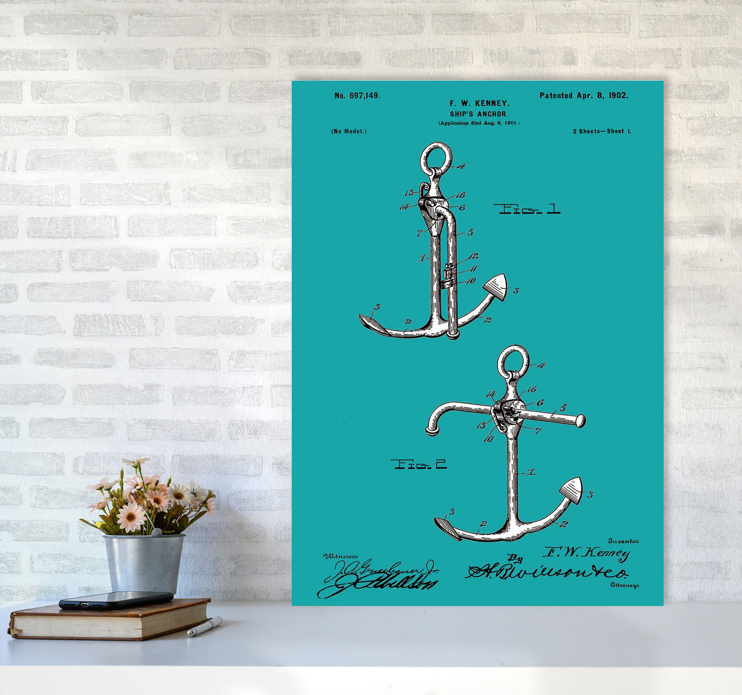 Anchor Patent Blue Art Print by Jason Stanley A1 Black Frame