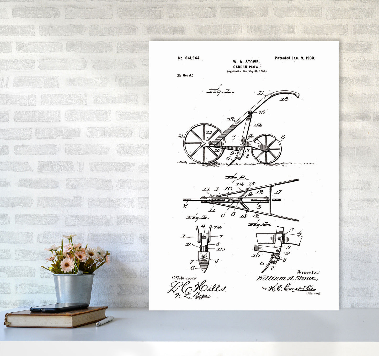 Garden Plow Patent Art Print by Jason Stanley A1 Black Frame