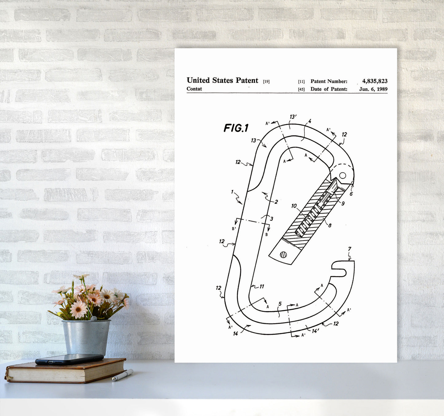 Caribiner Patent Art Print by Jason Stanley A1 Black Frame