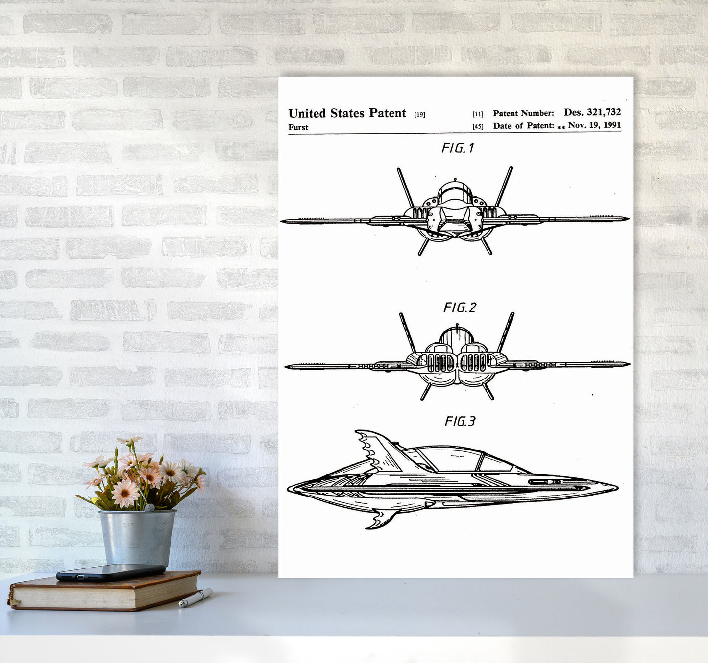 Batwing Patent Art Print by Jason Stanley A1 Black Frame