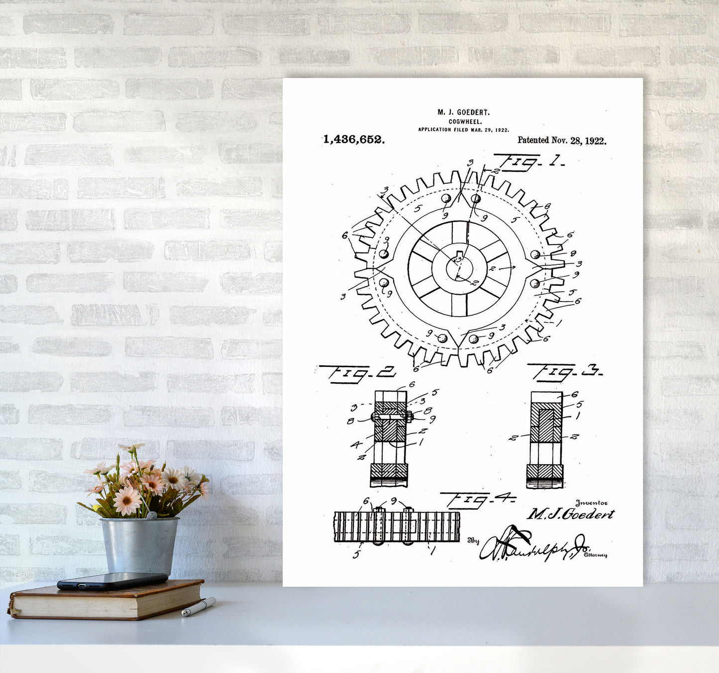 Cogwheel Patent Art Print by Jason Stanley A1 Black Frame