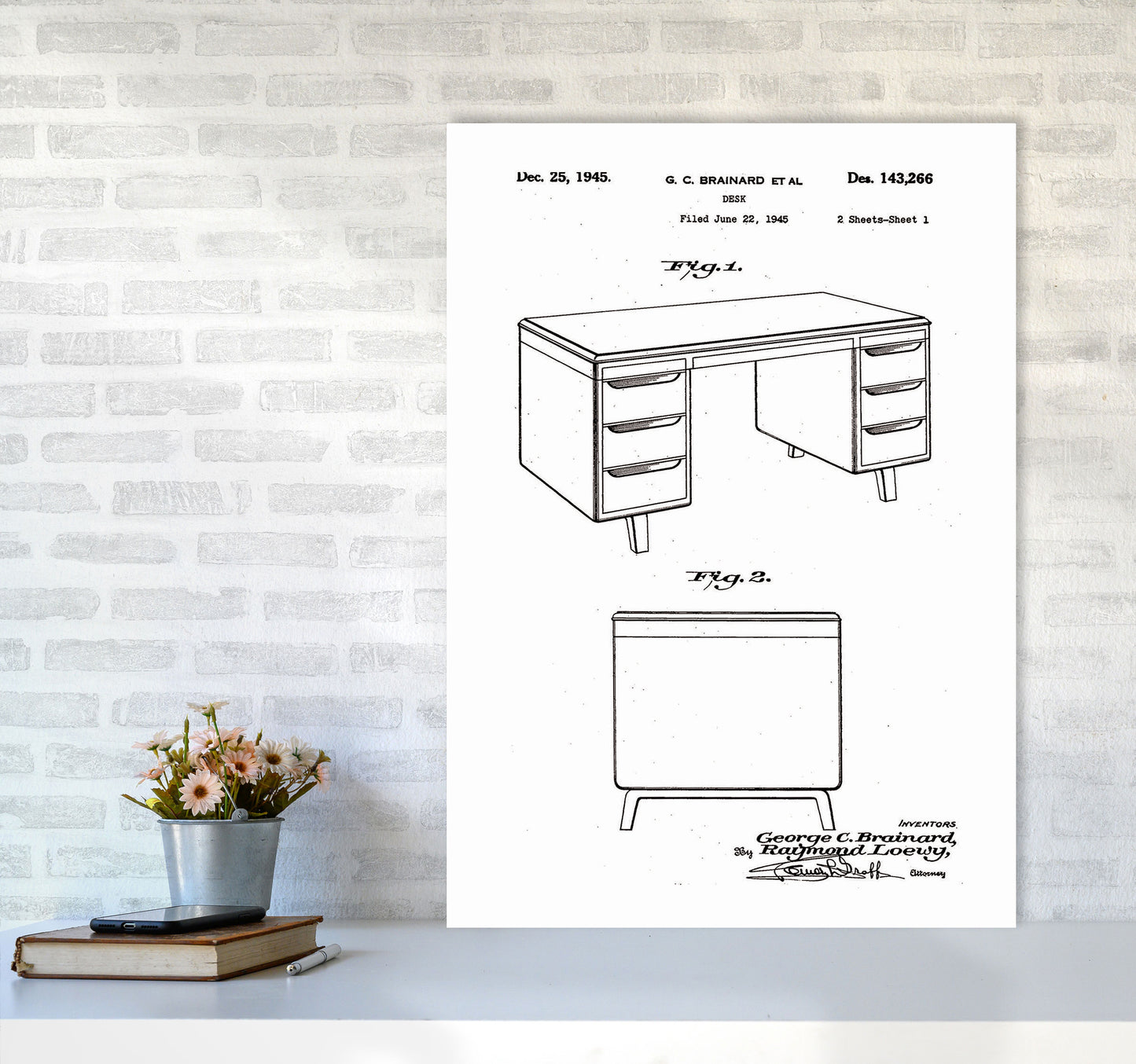 Desk Patent Art Print by Jason Stanley A1 Black Frame