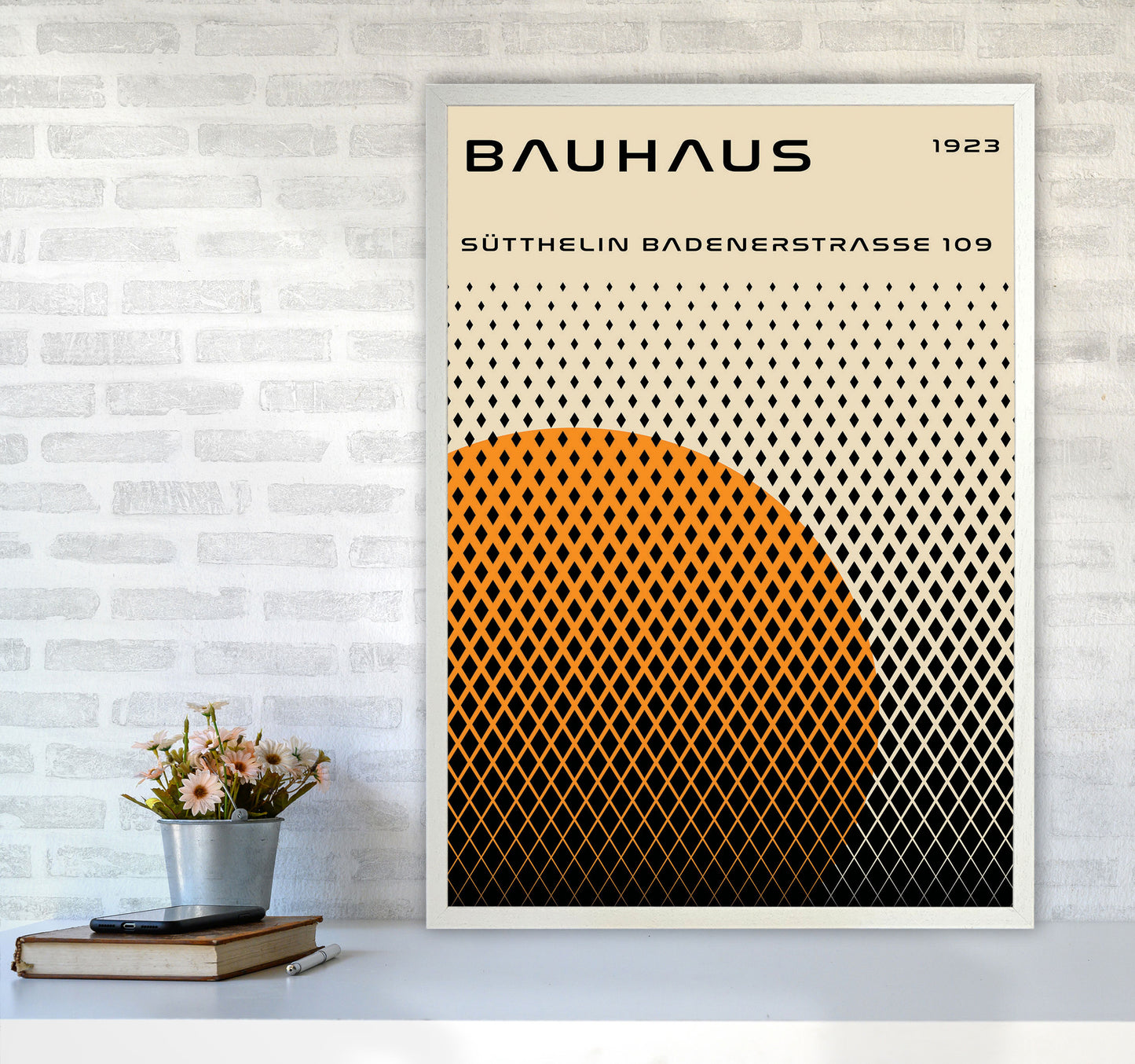 Bauhaus Geometric Yellow Art Print by Jason Stanley A1 Oak Frame