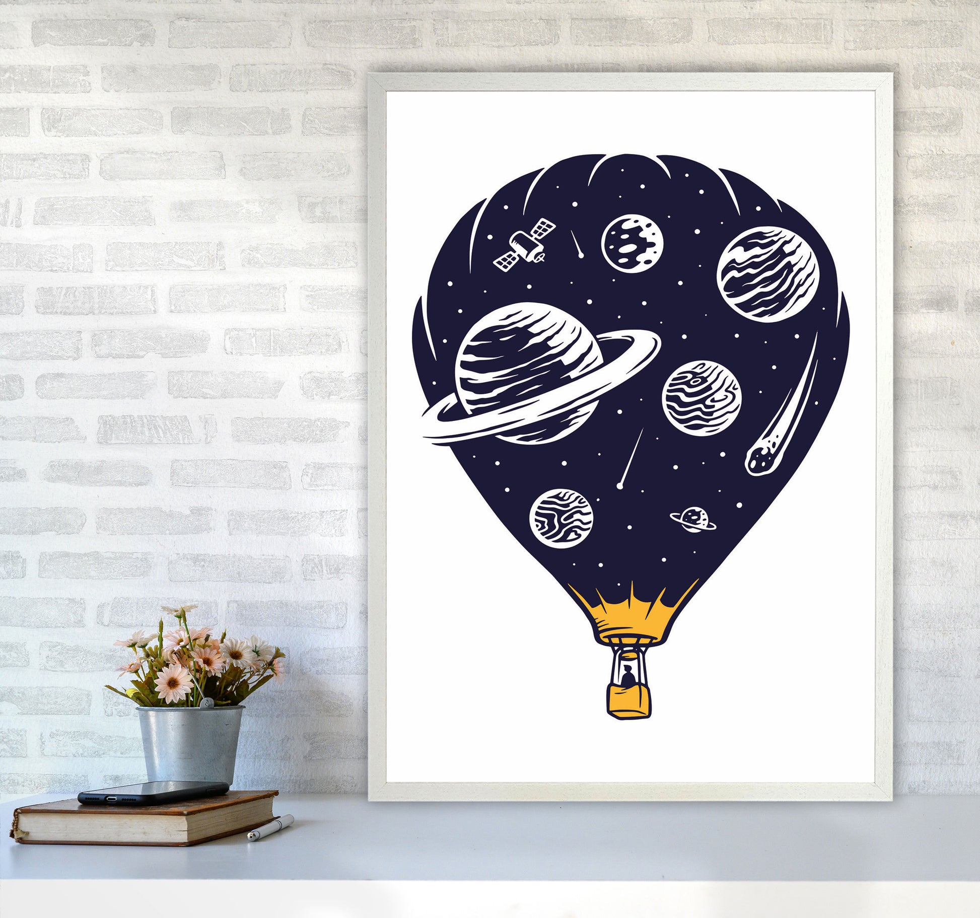 Hot Air Baloon Universe Art Print by Jason Stanley A1 Oak Frame