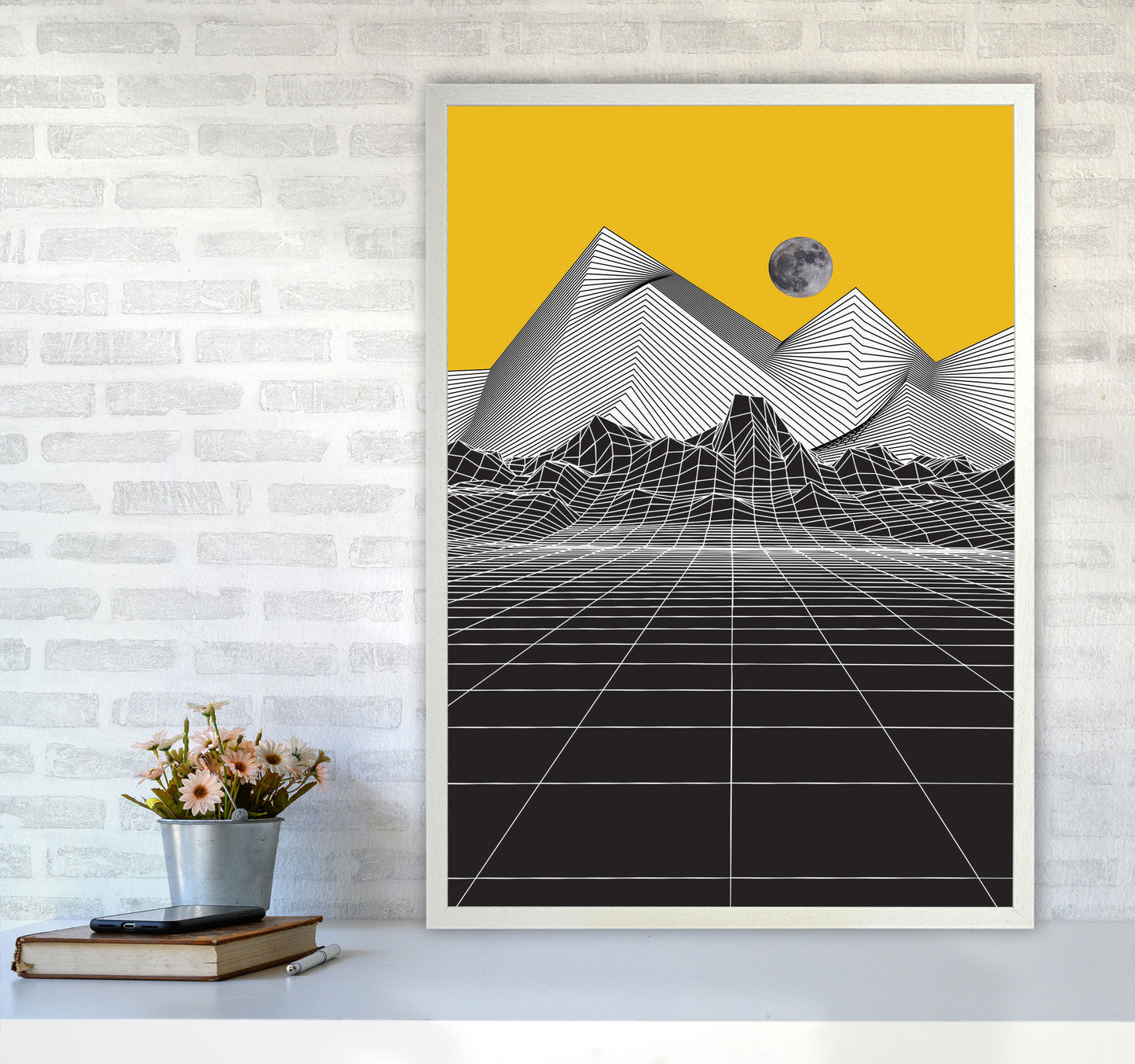 Moon Rise Yellow Art Print by Jason Stanley A1 Oak Frame