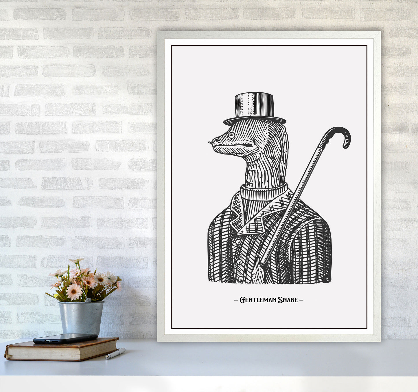 Gentlemen Snake Art Print by Jason Stanley A1 Oak Frame