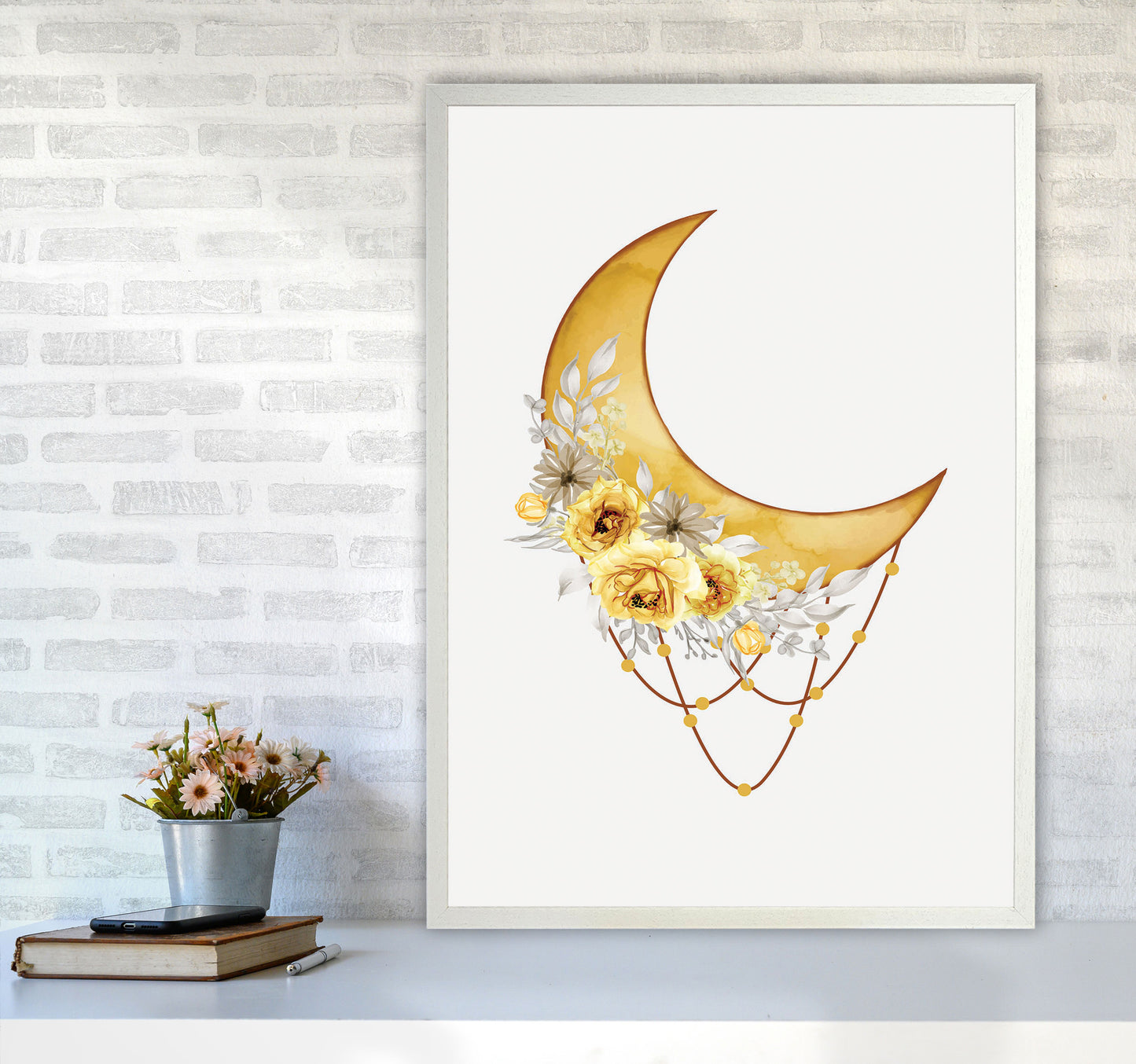 Watercolor Moon Art Print by Jason Stanley A1 Oak Frame