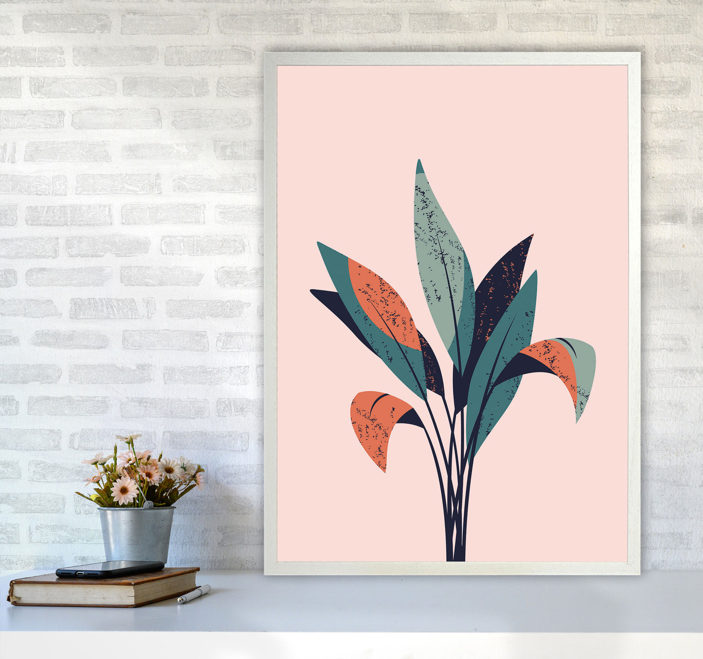 Pink Plant Art Print by Jason Stanley A1 Oak Frame