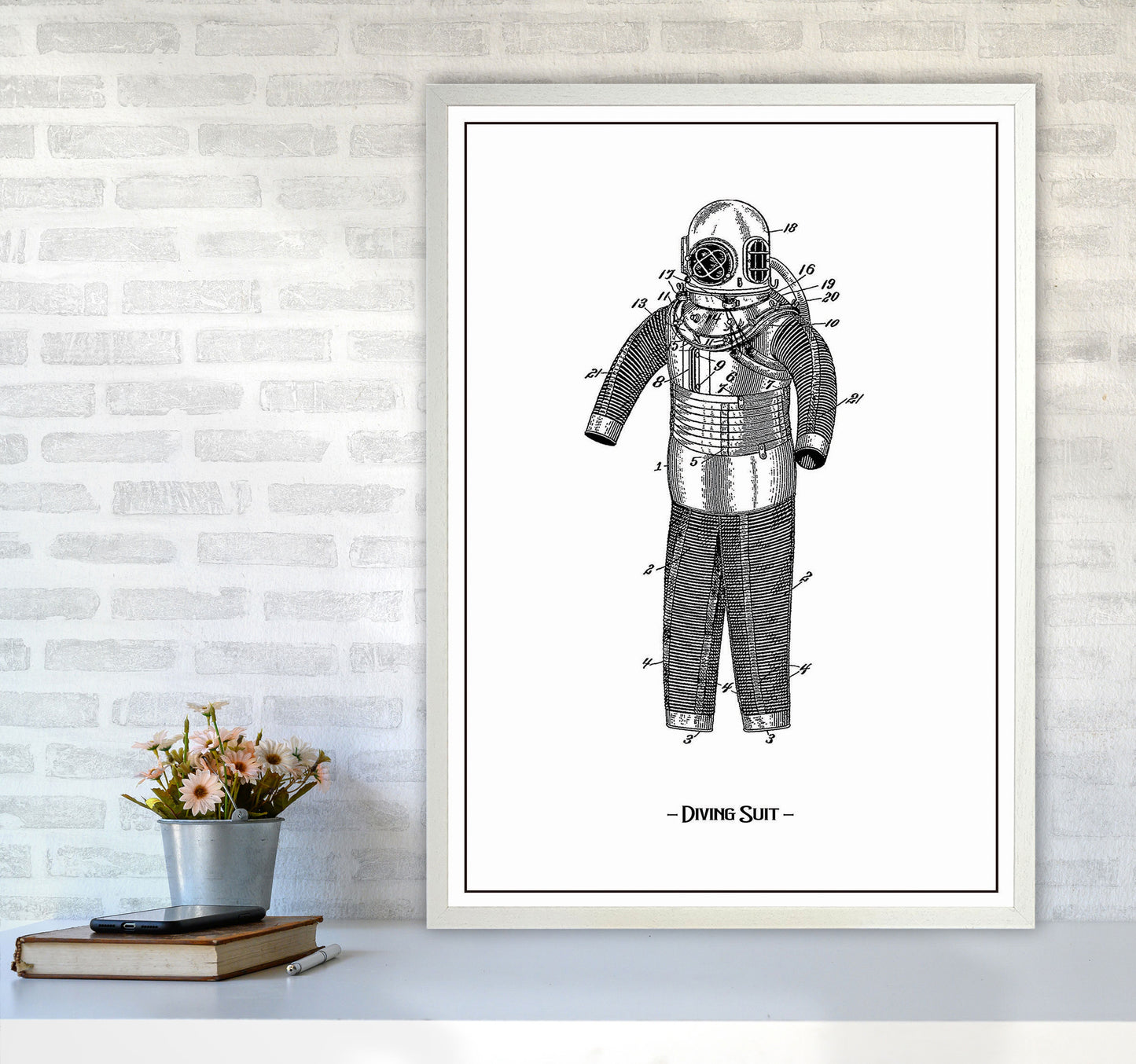 Diving Suit Art Print by Jason Stanley A1 Oak Frame
