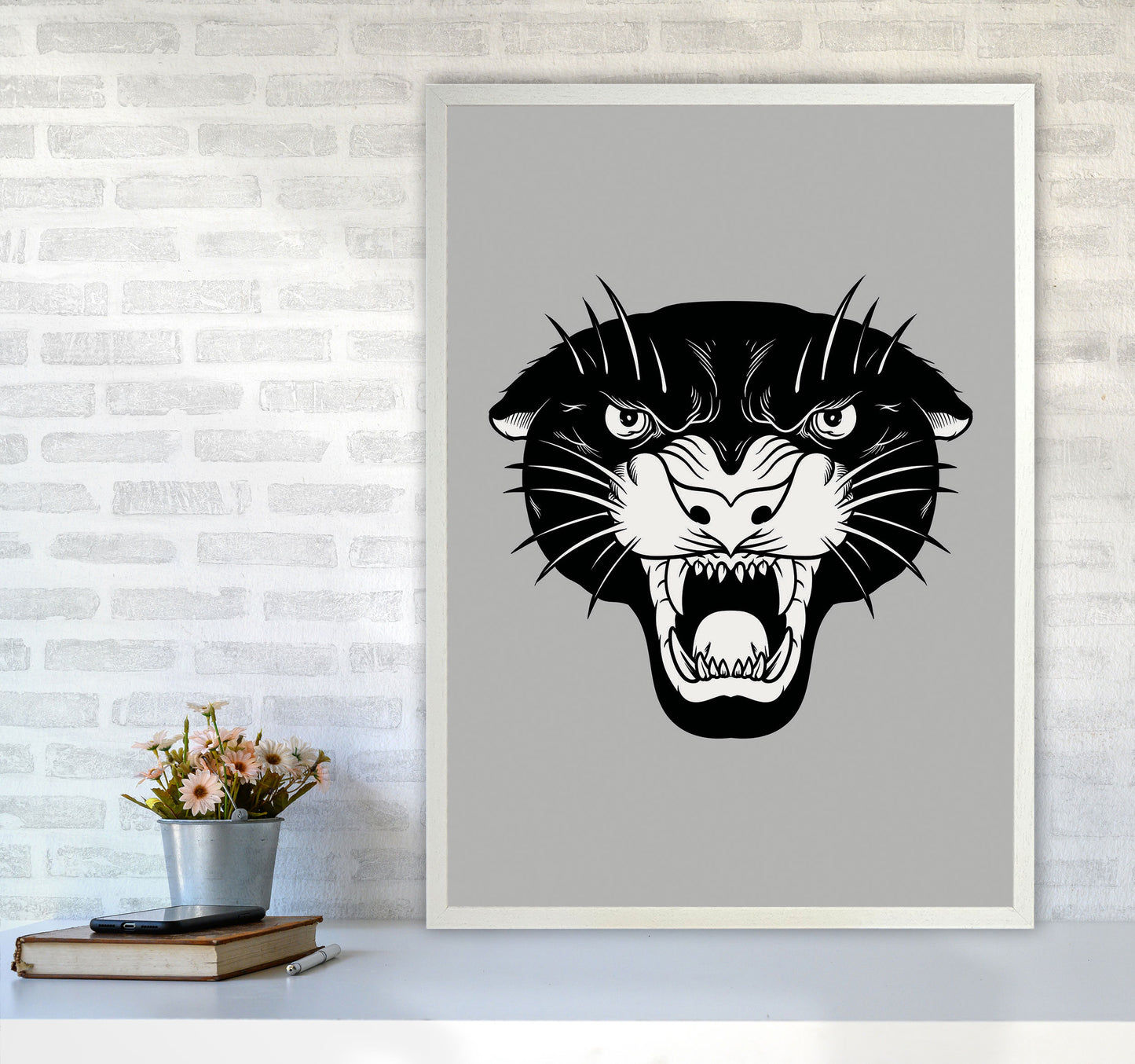 Vintage Panther Art Print by Jason Stanley A1 Oak Frame