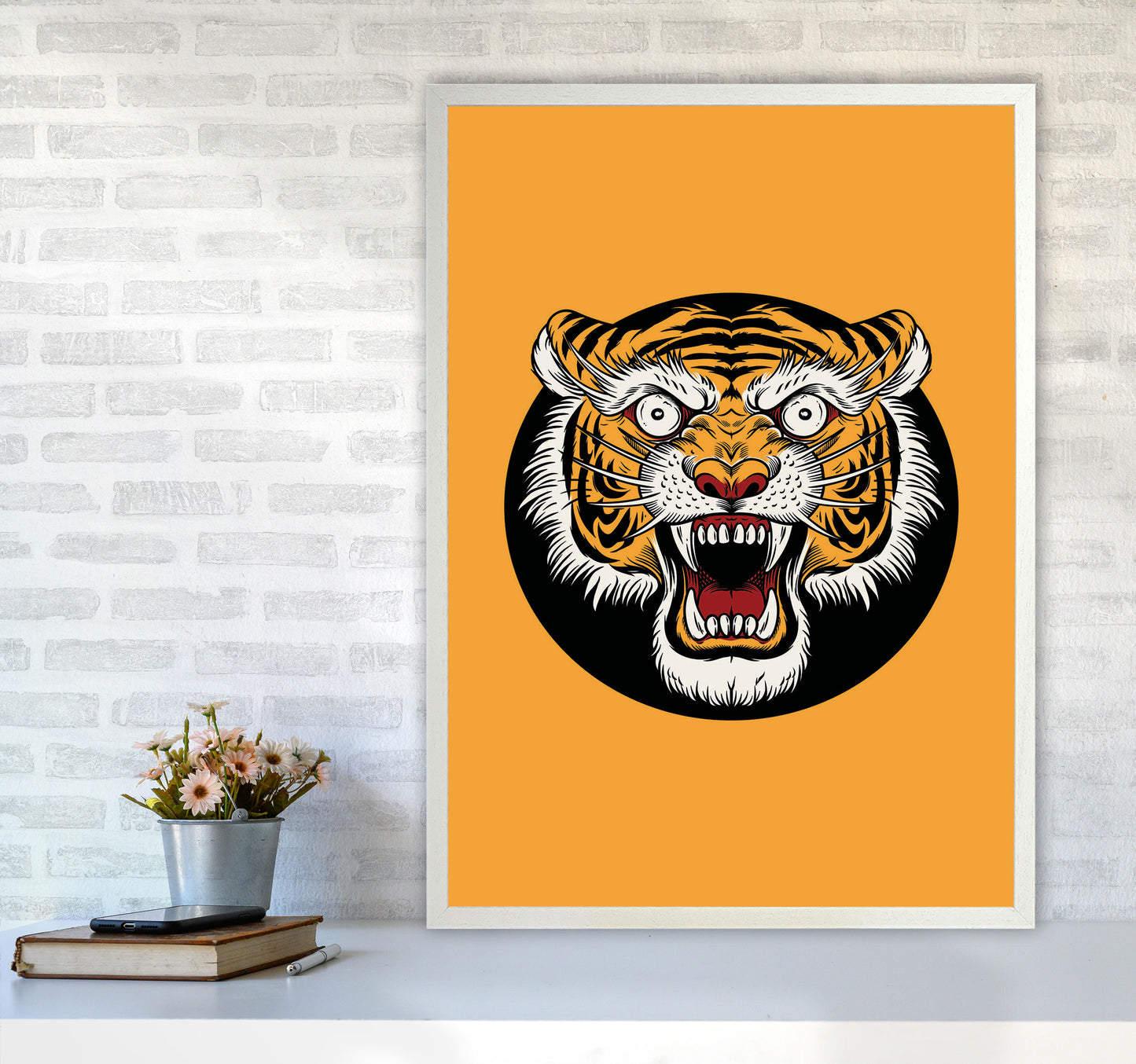 Vintage Tiger Art Print by Jason Stanley A1 Oak Frame
